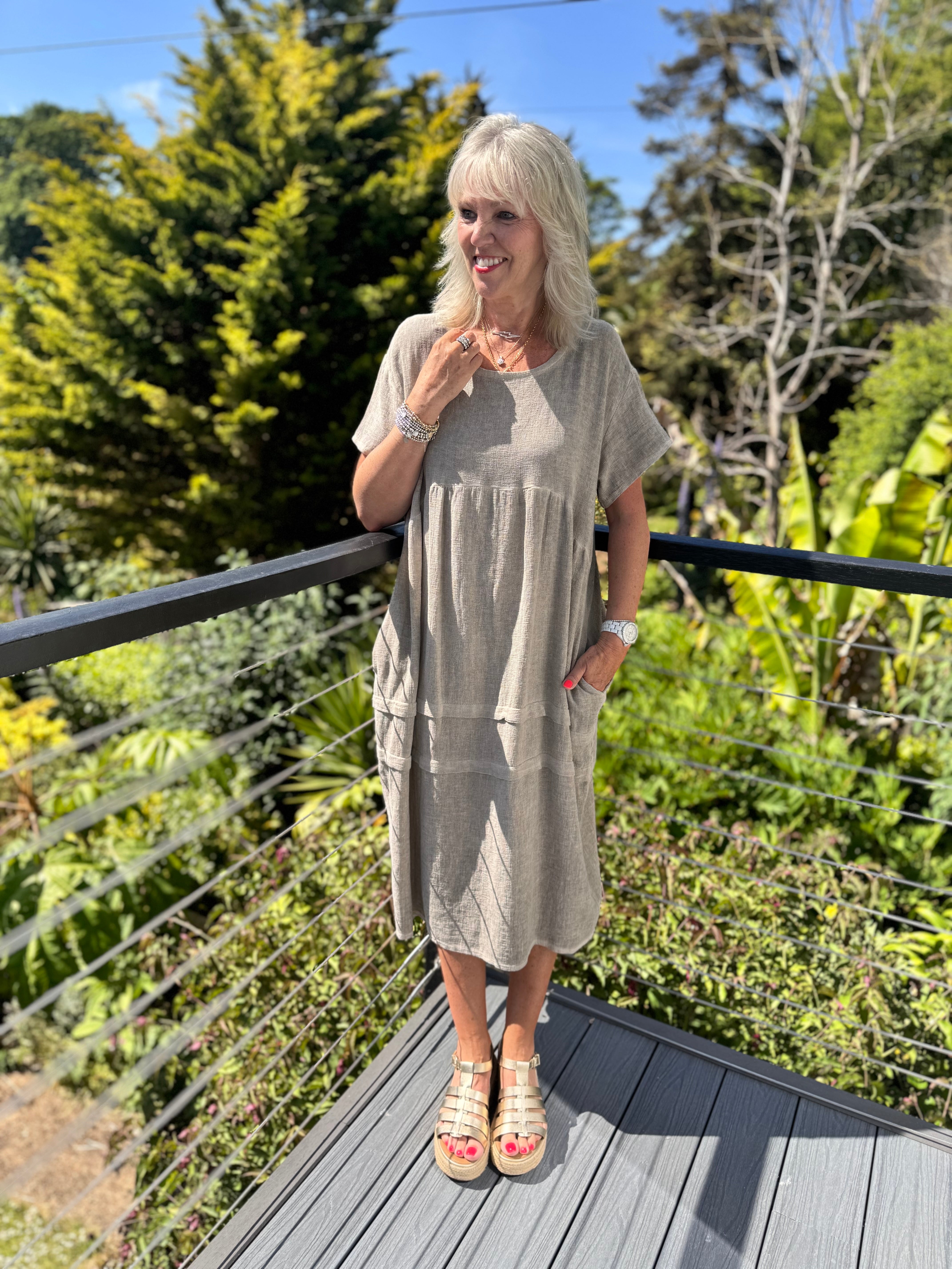 Cotton & Linen Cocoon Dress in Mocha