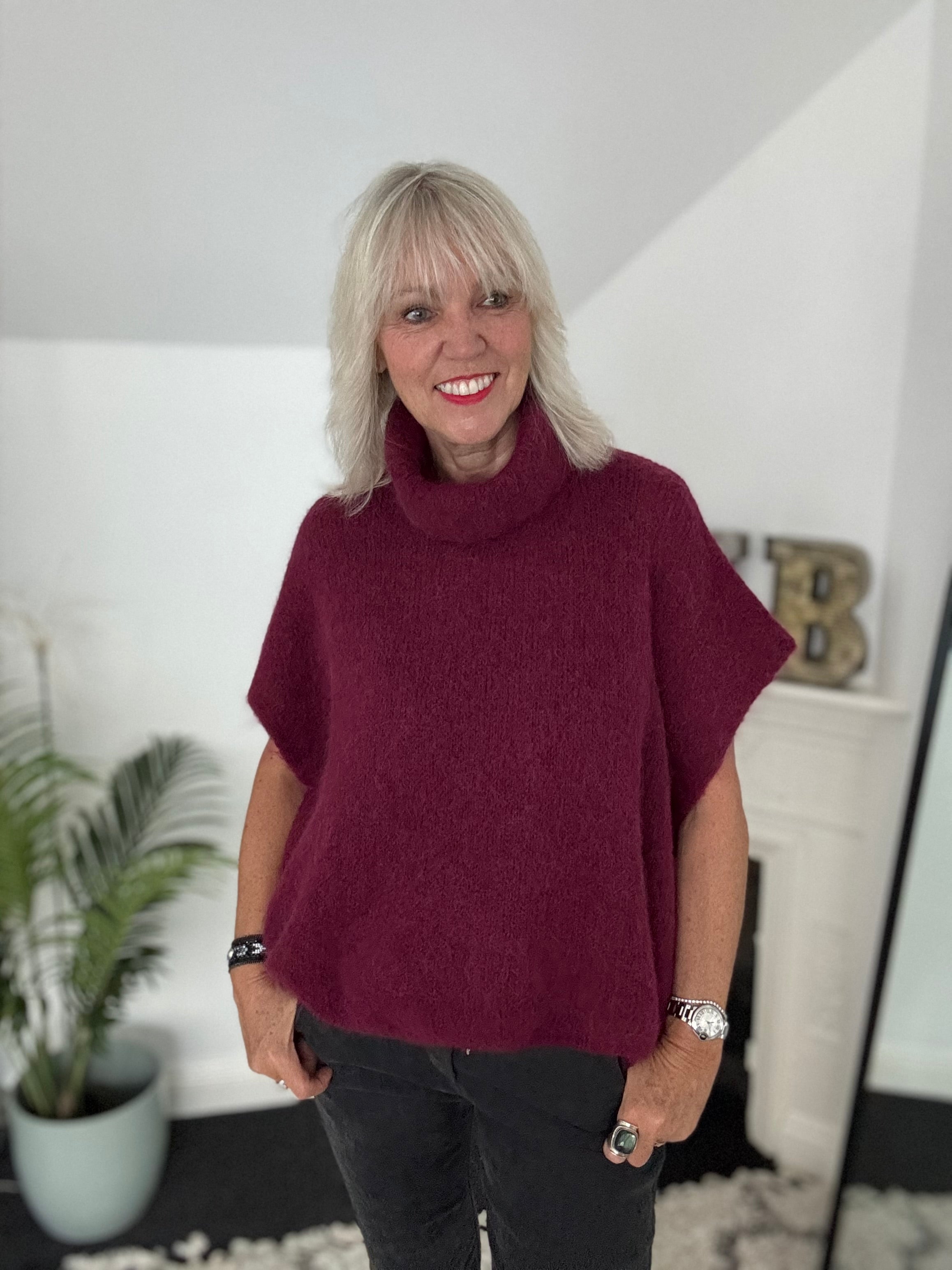 Alpaca Roll Neck Tank in Wine