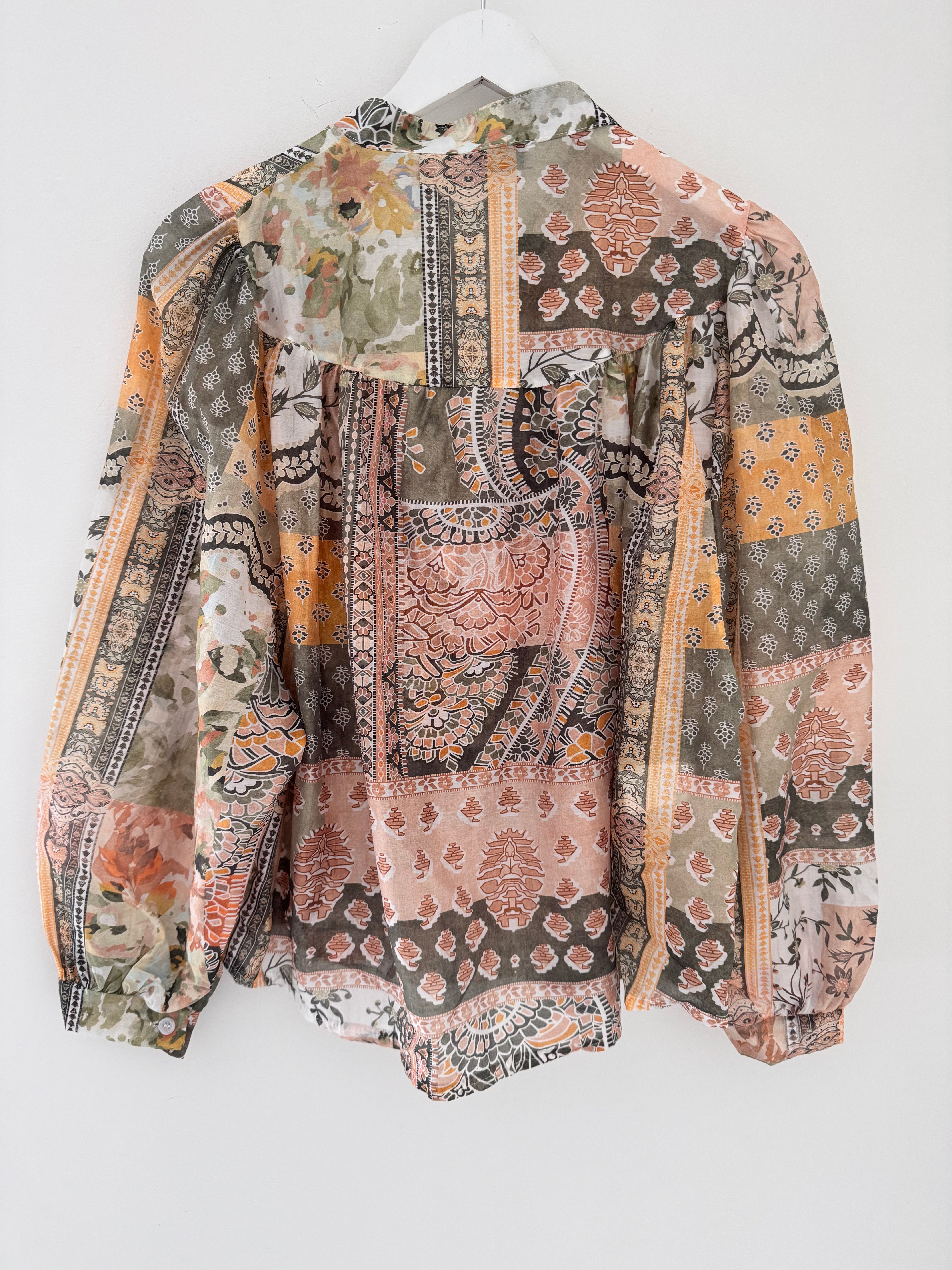 Patchwork Shirt in Khaki & Coral