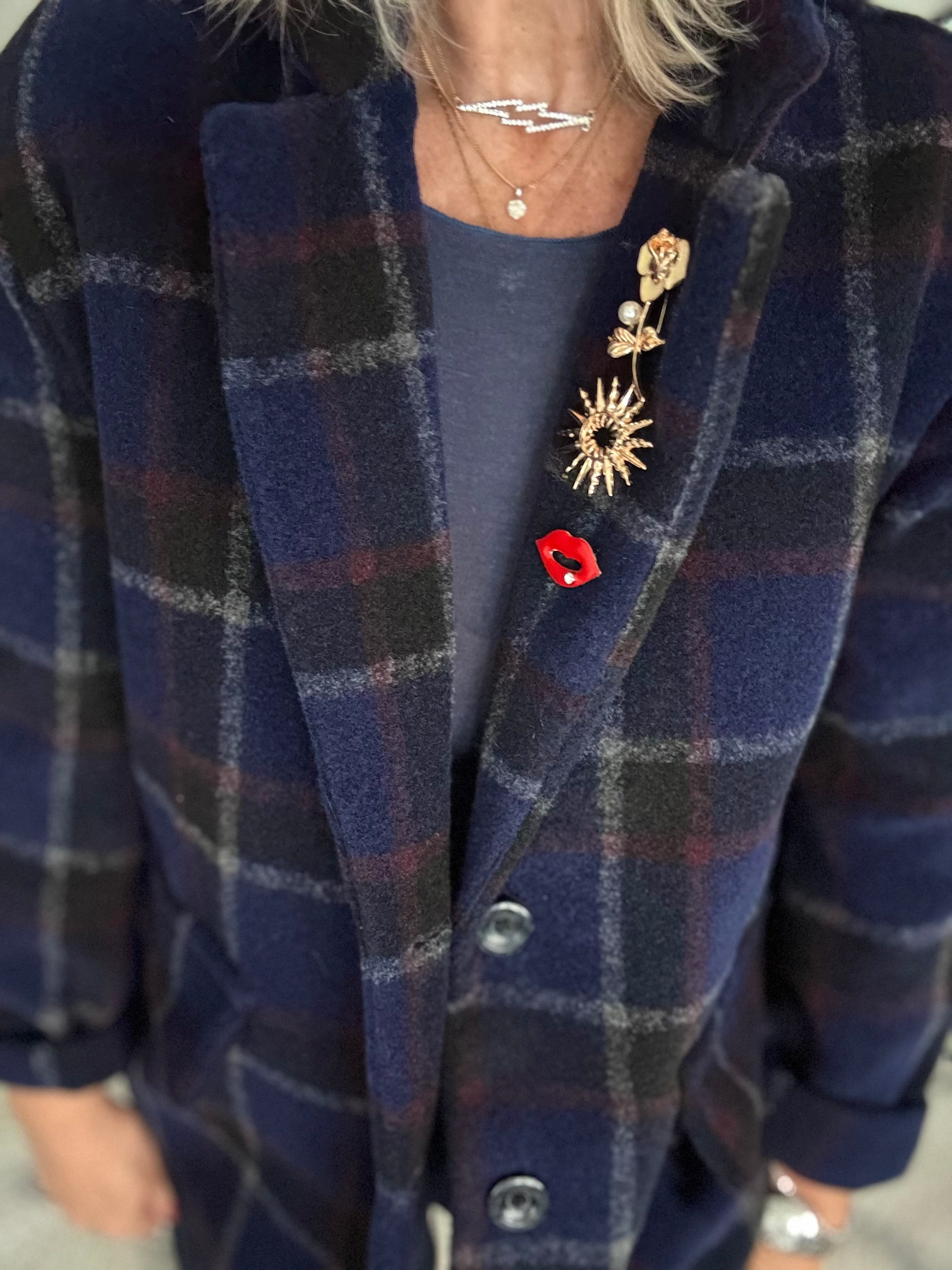 Cosy Check Jacket in Ink & Burgundy