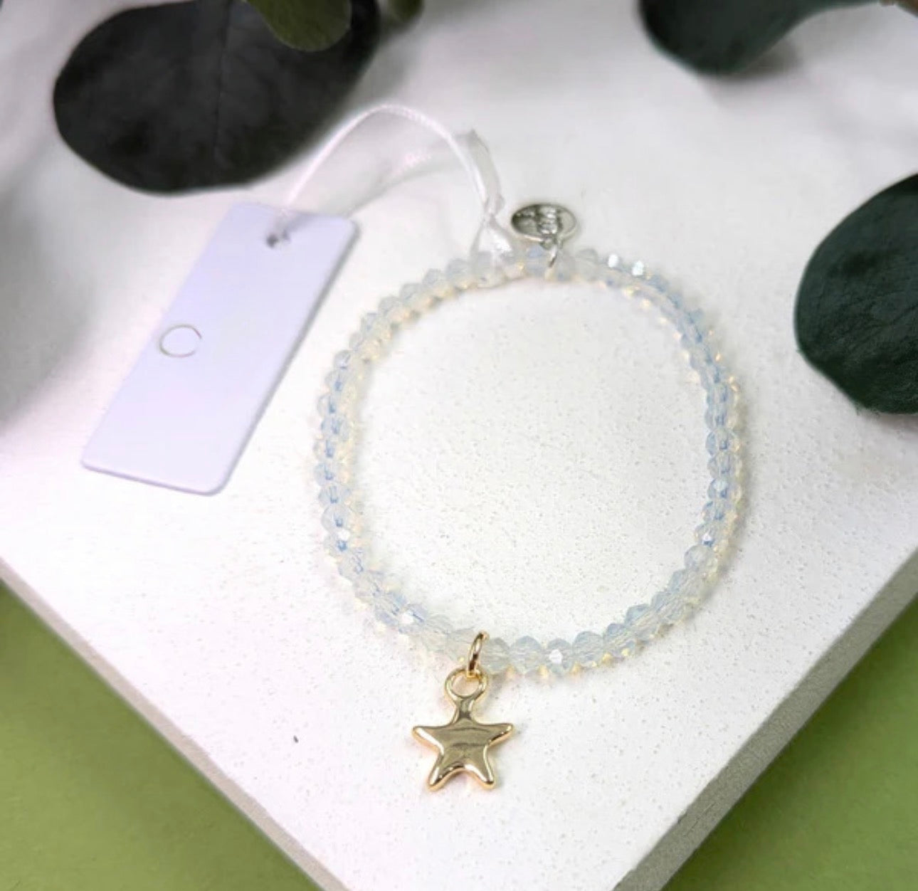 Moonstone Bead Bracelet with Gold Star