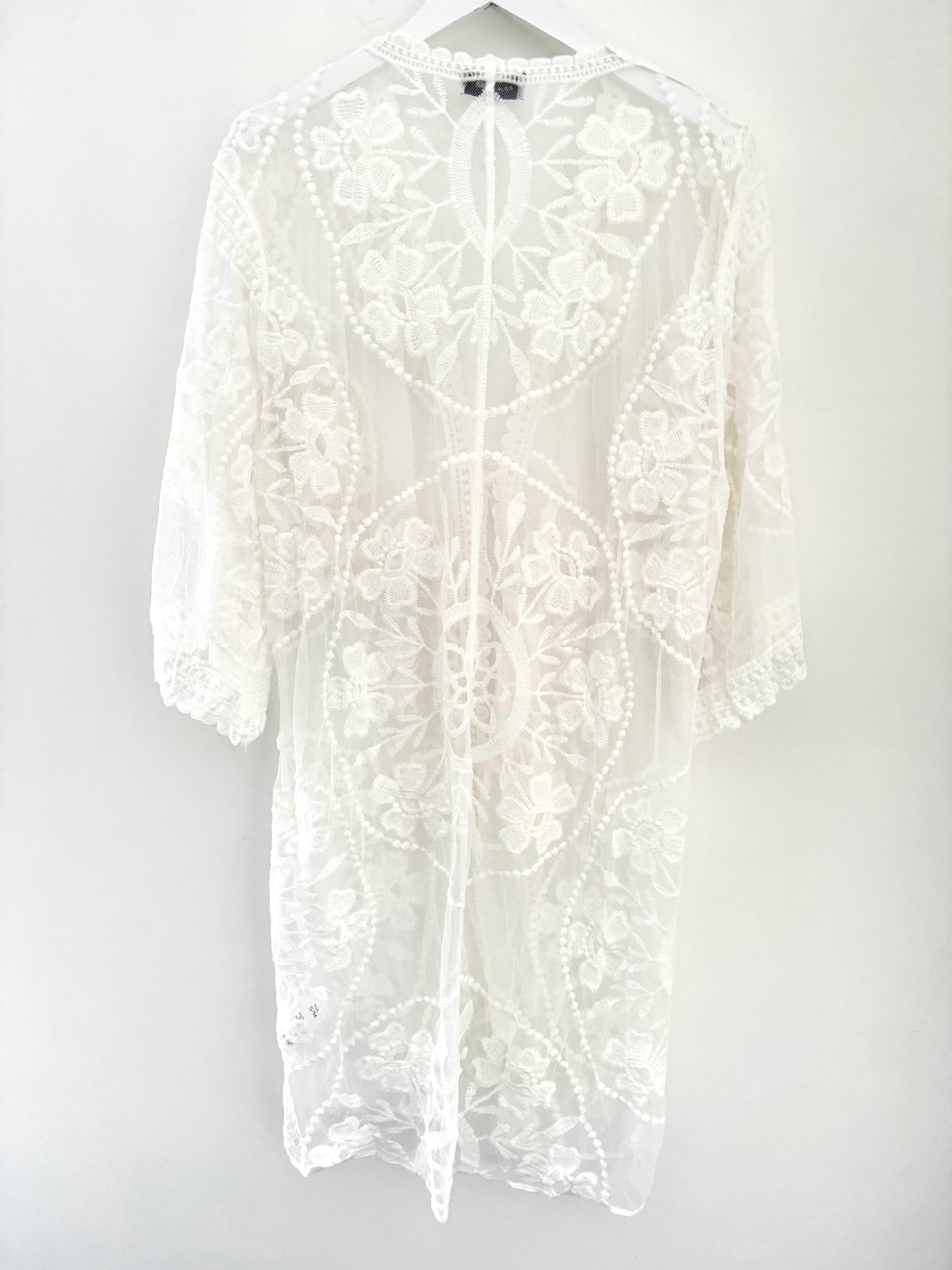 Lace Cotton Kimono in Ivory