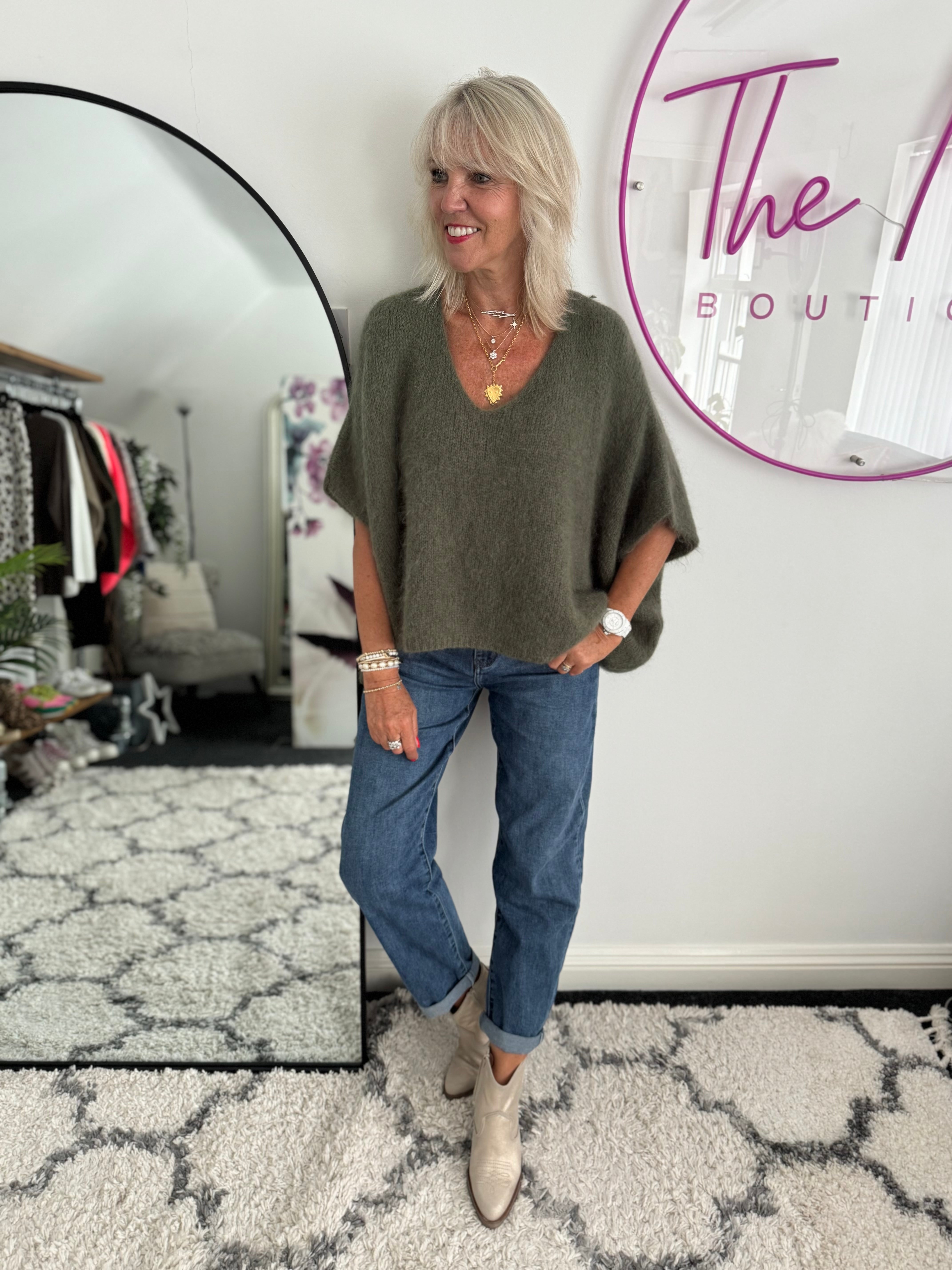 Oversized Mohair V Neck Tank in Khaki
