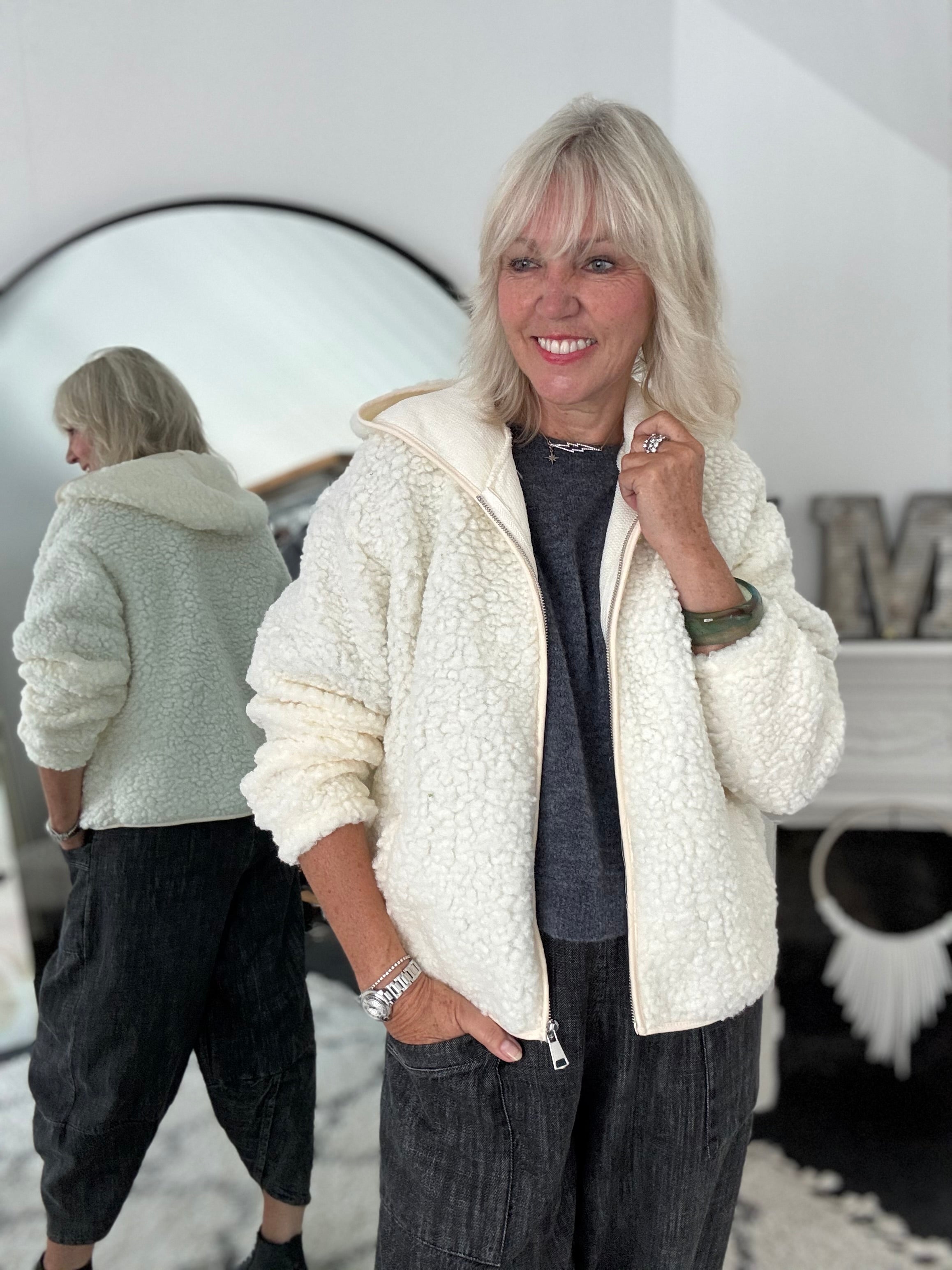 Hooded Teddy Jacket in Vanilla