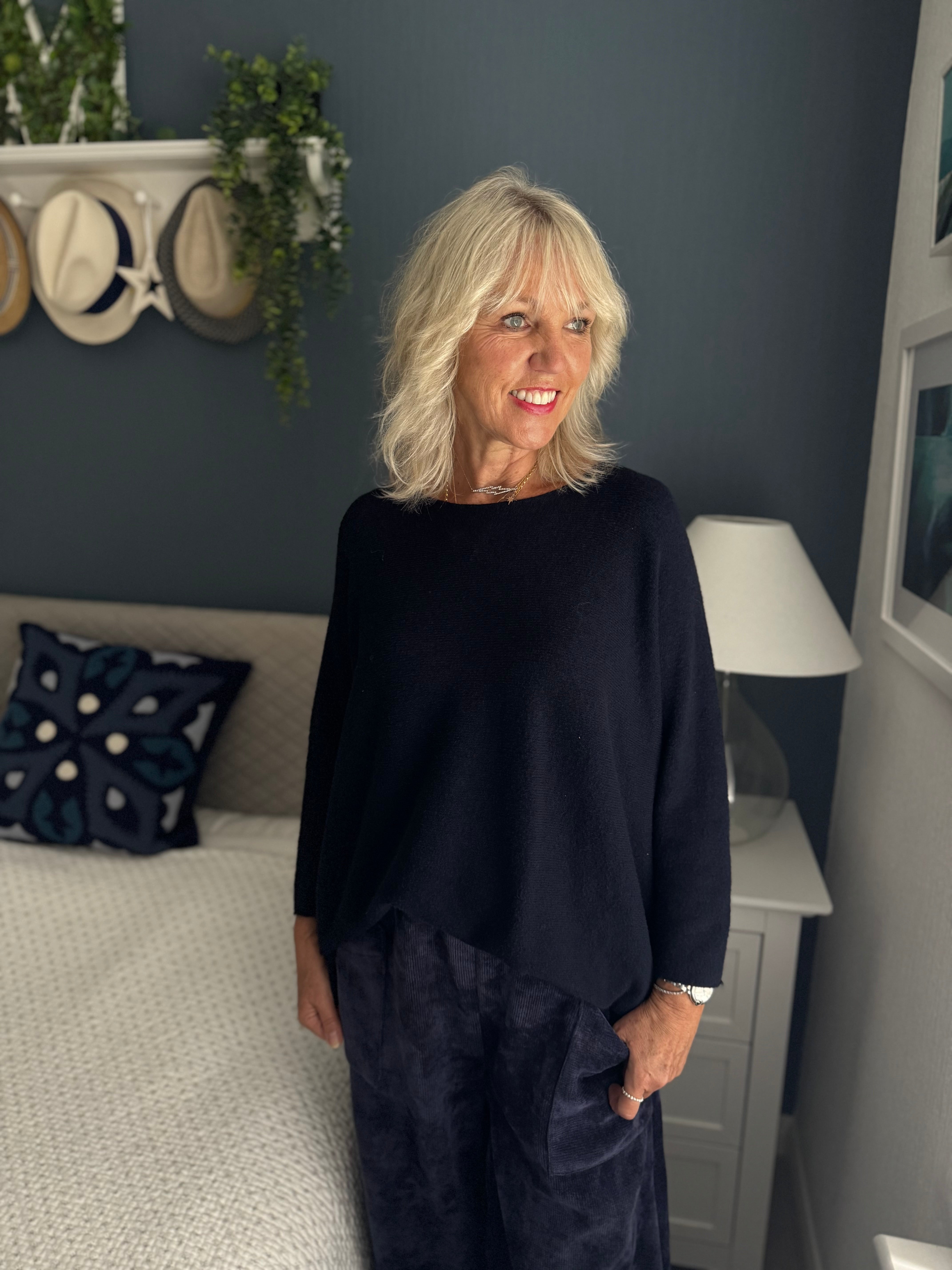 Slouchy Scoop Neck Jumper in Ink