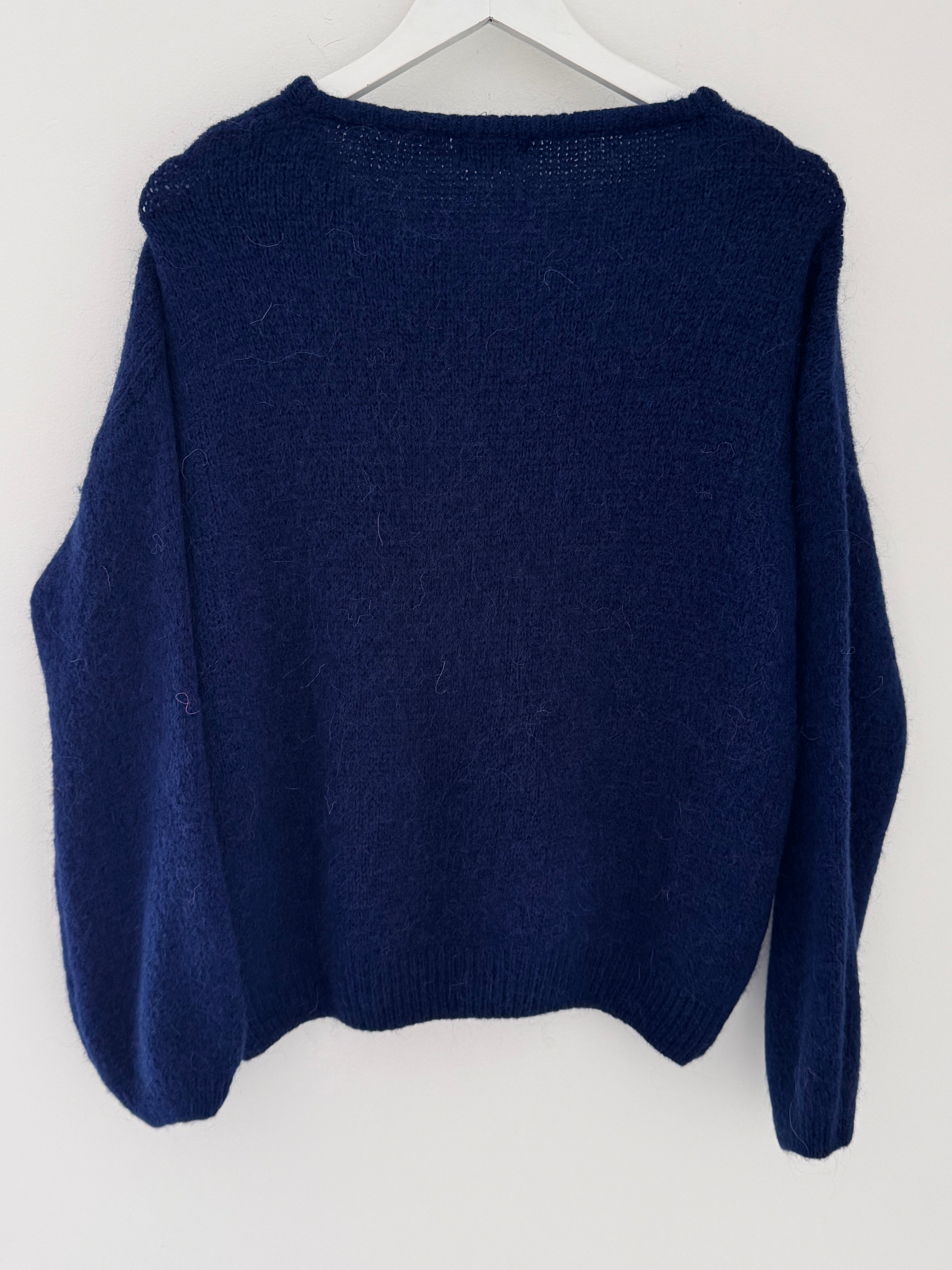 Alpaca Buttoned Cardi in Navy