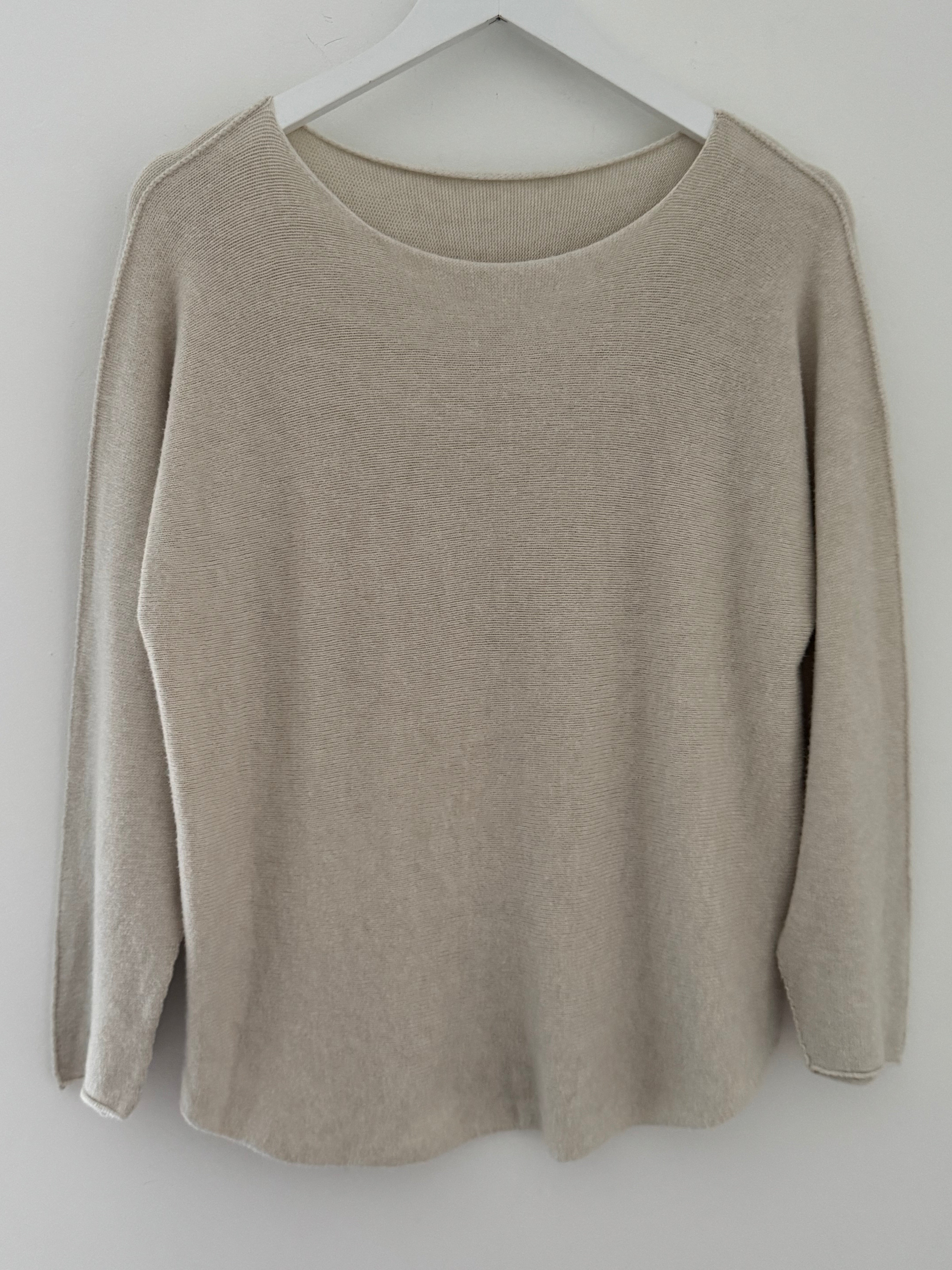 Simple Round Neck Jumper in Stone