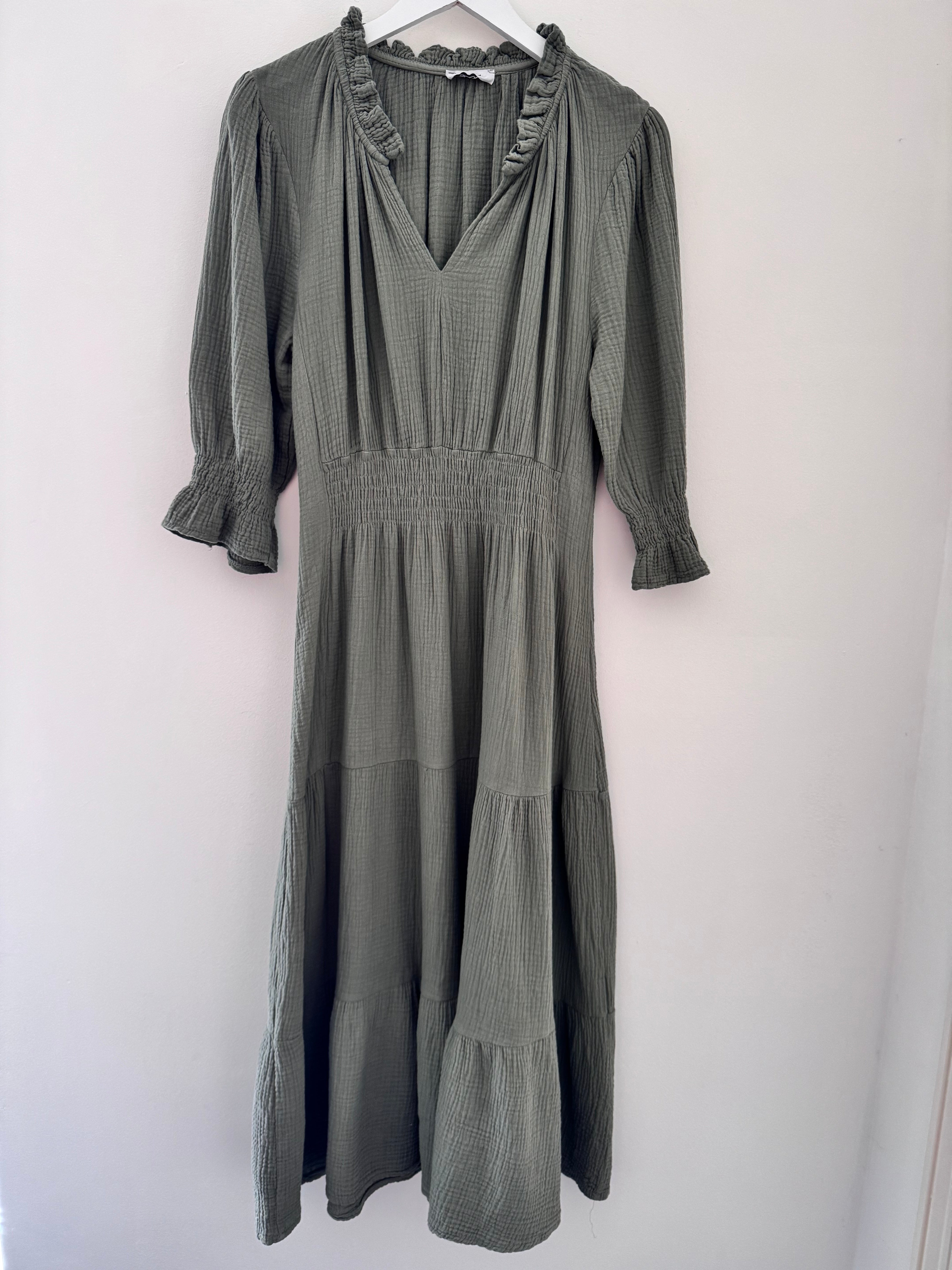 Cheesecloth Midi Dress in Khaki
