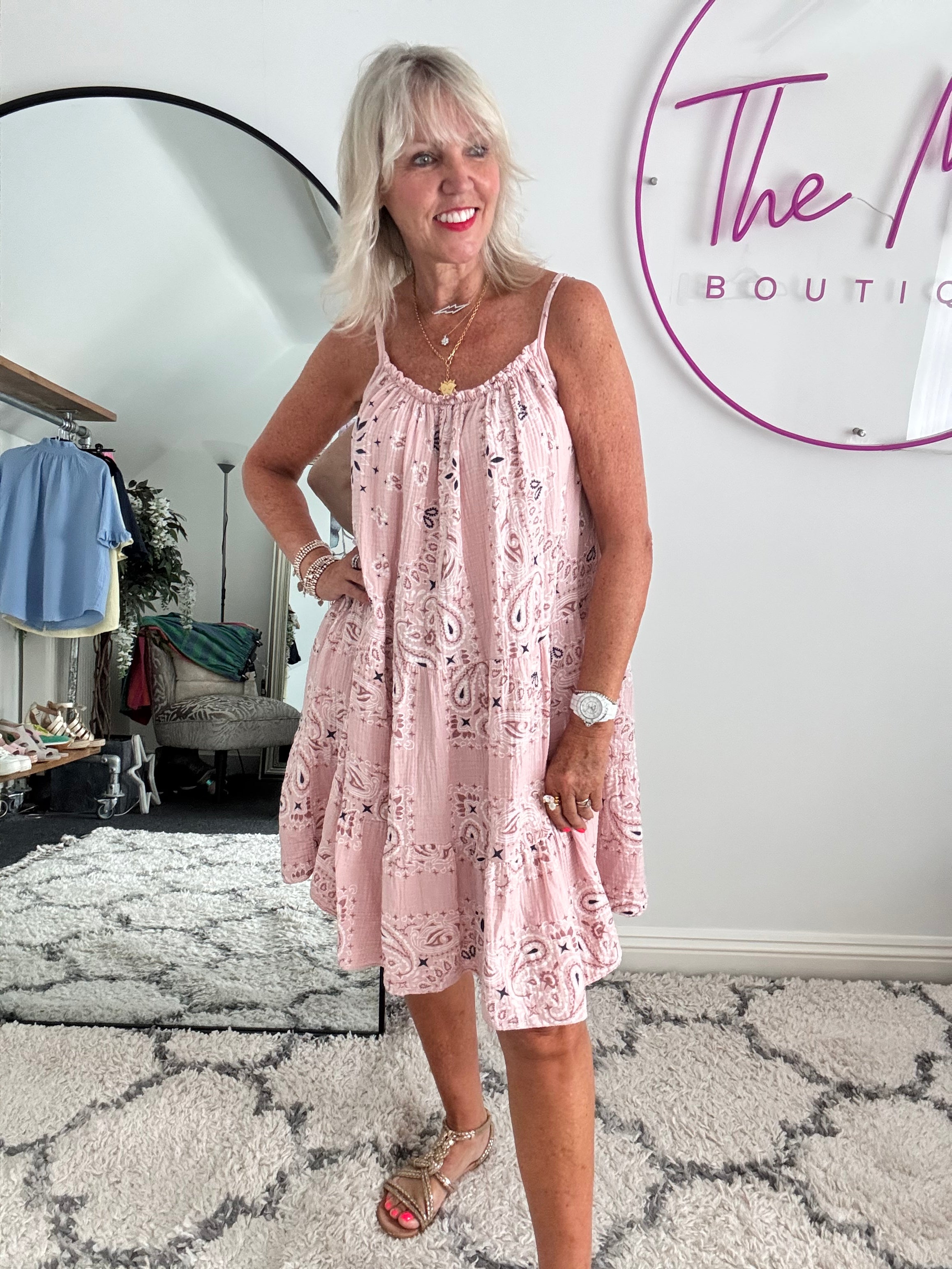 Paisley Cheesecloth Dress in Pink