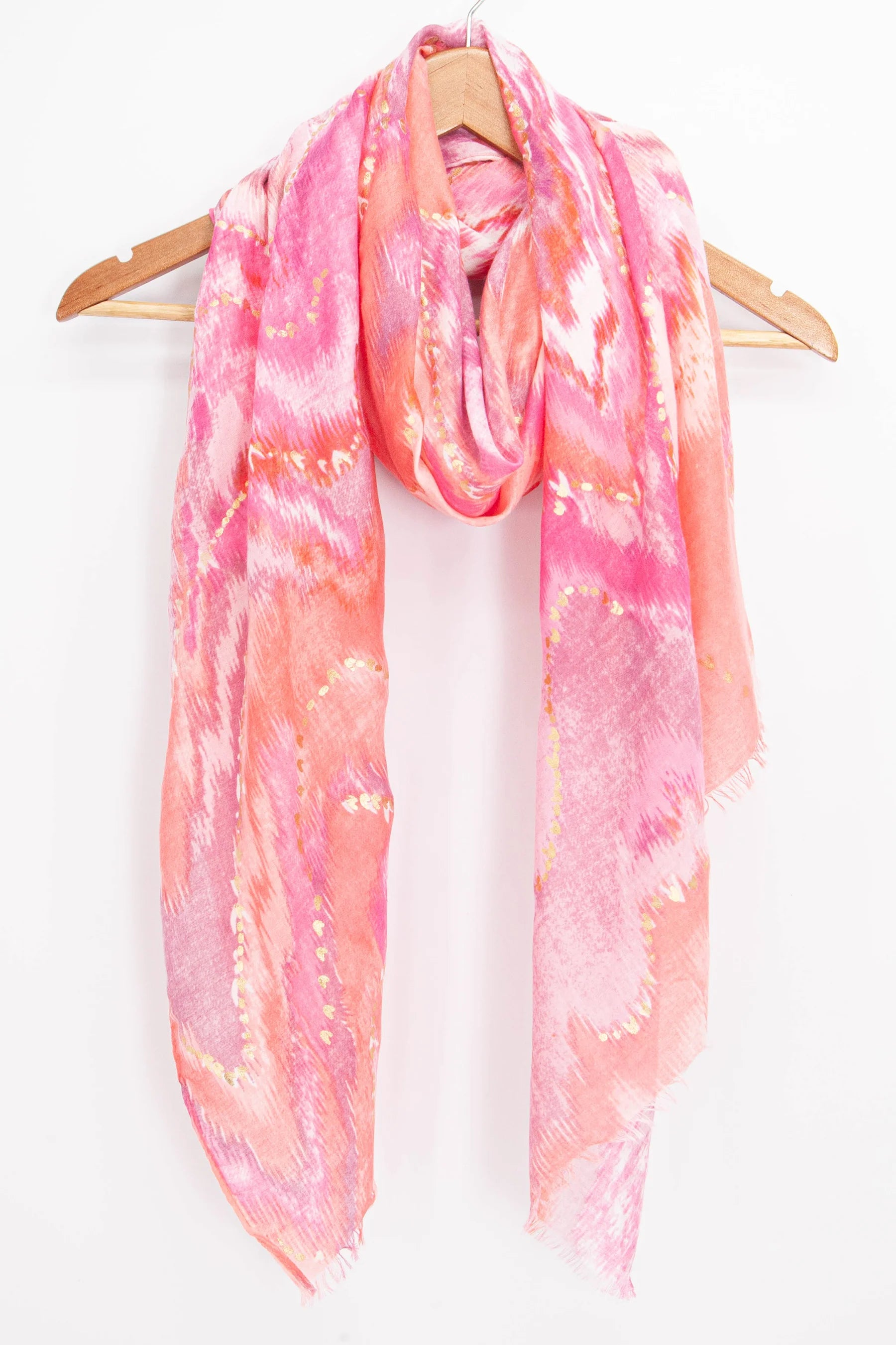 Wave Print Scarf with Gold Highlights in Pink