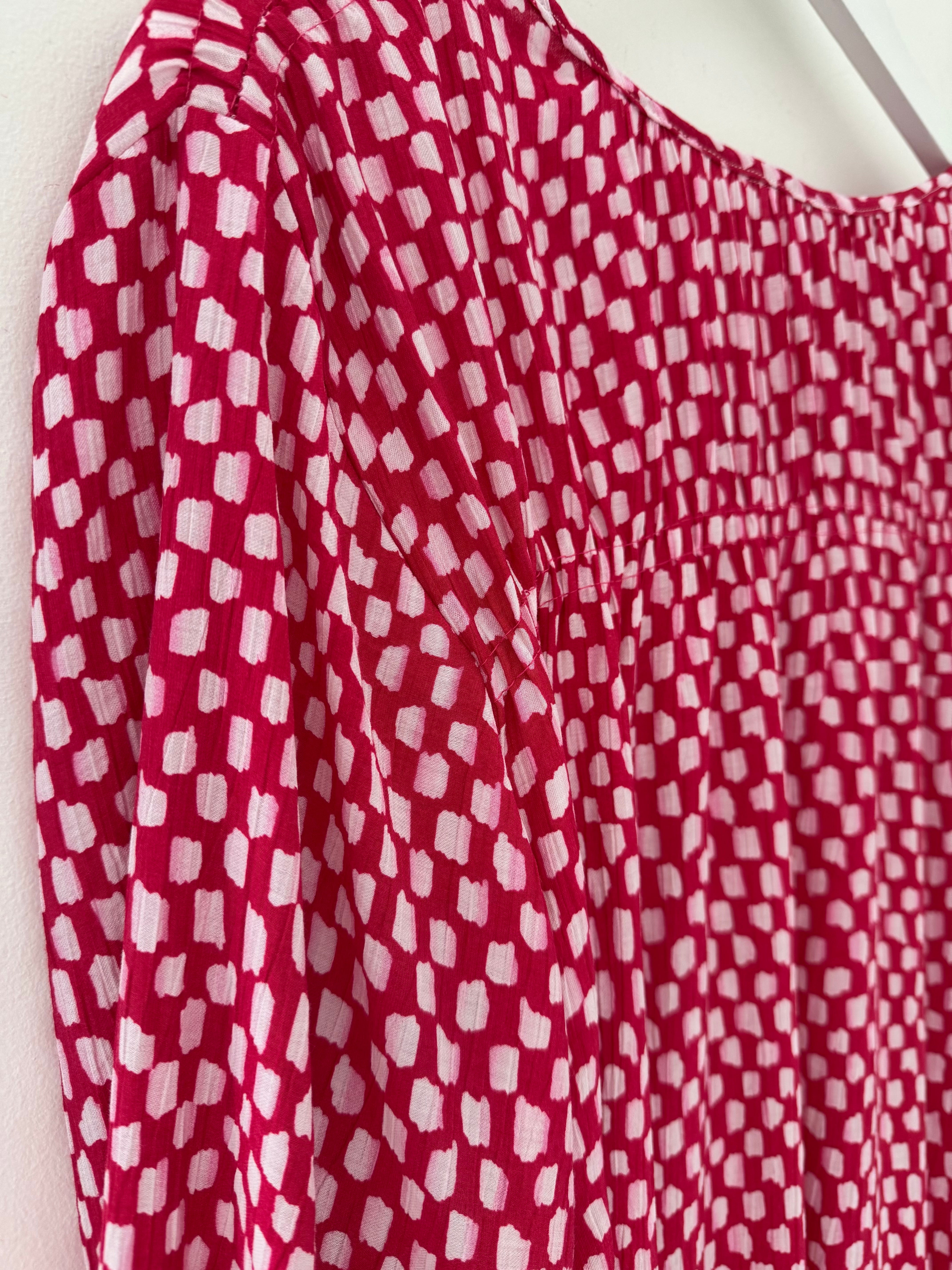 Checker Blouse in Raspberry & White