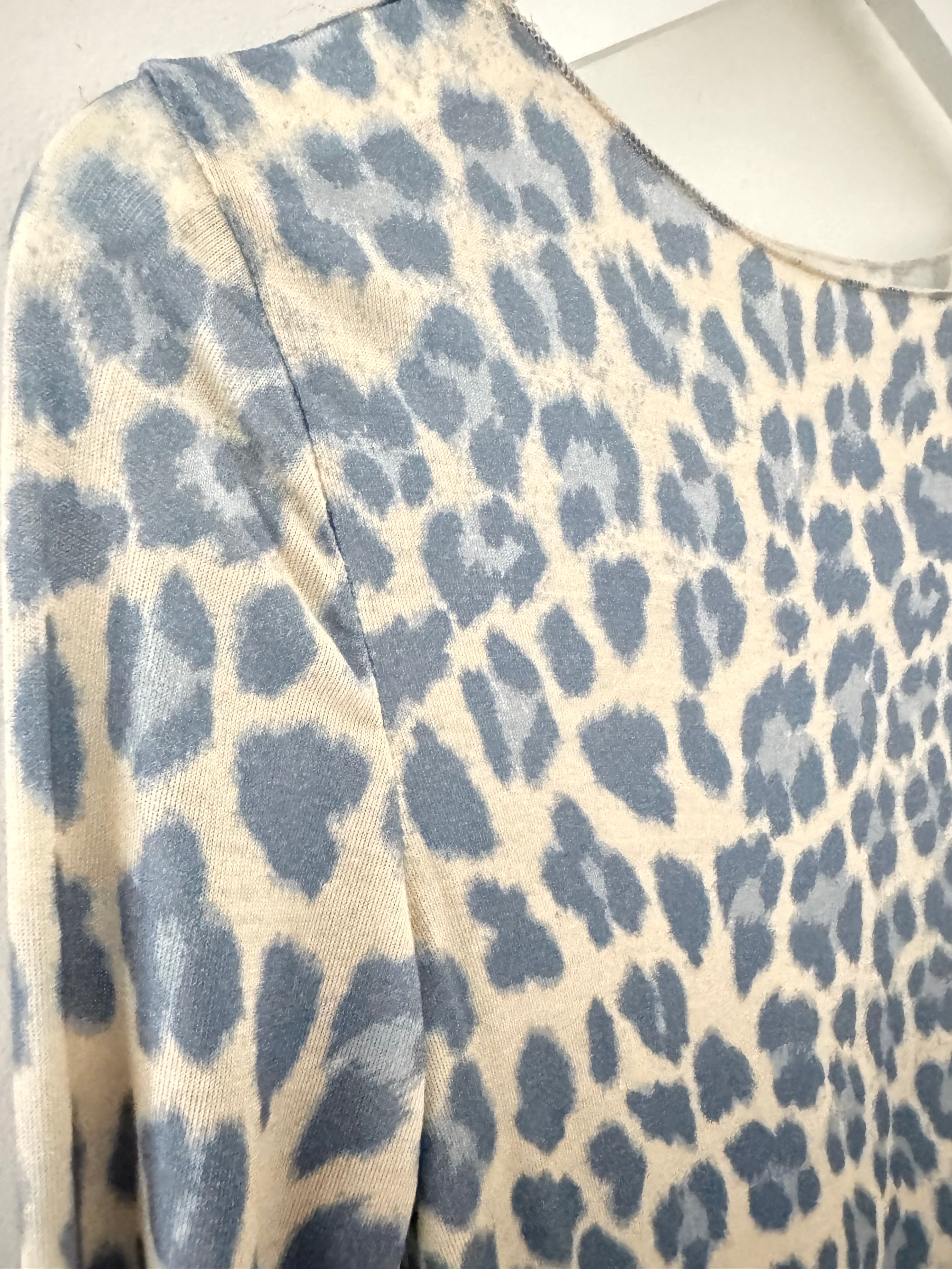 Ultrasoft Cashmere Blend Base Layer in Denim Blue Leopard