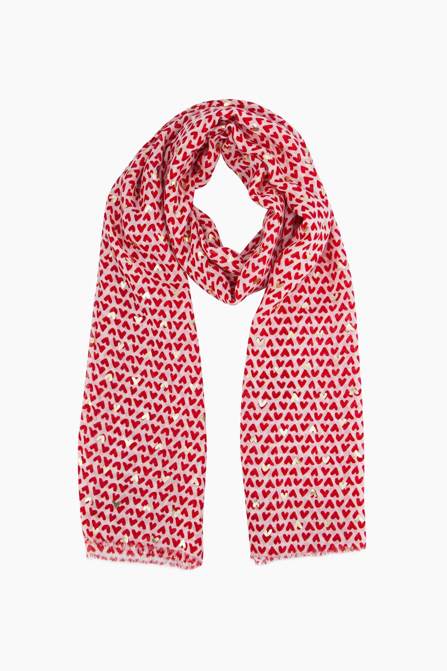 Gold Heart Scarf in Red