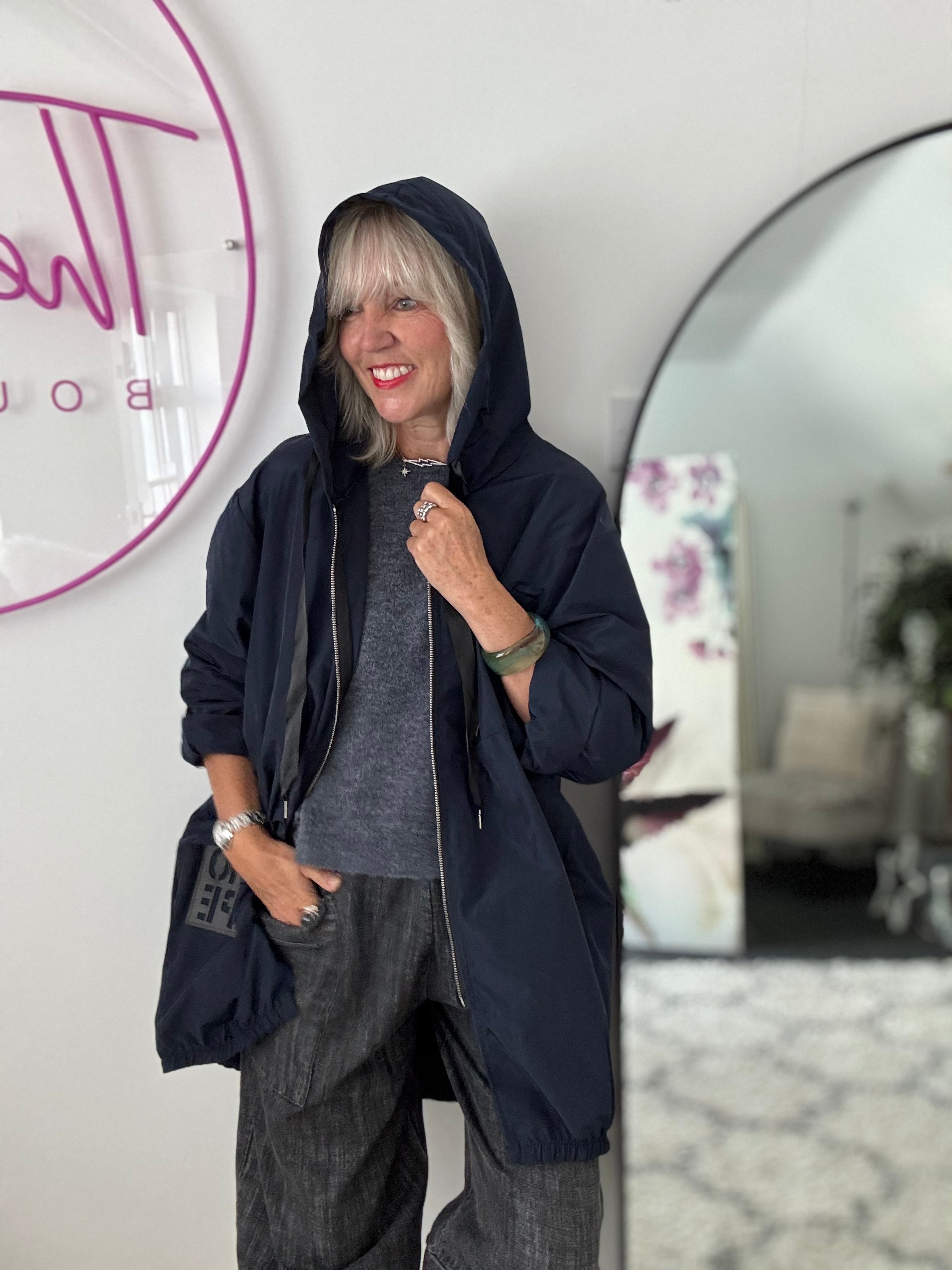 Hooded Zipped Parka in Navy