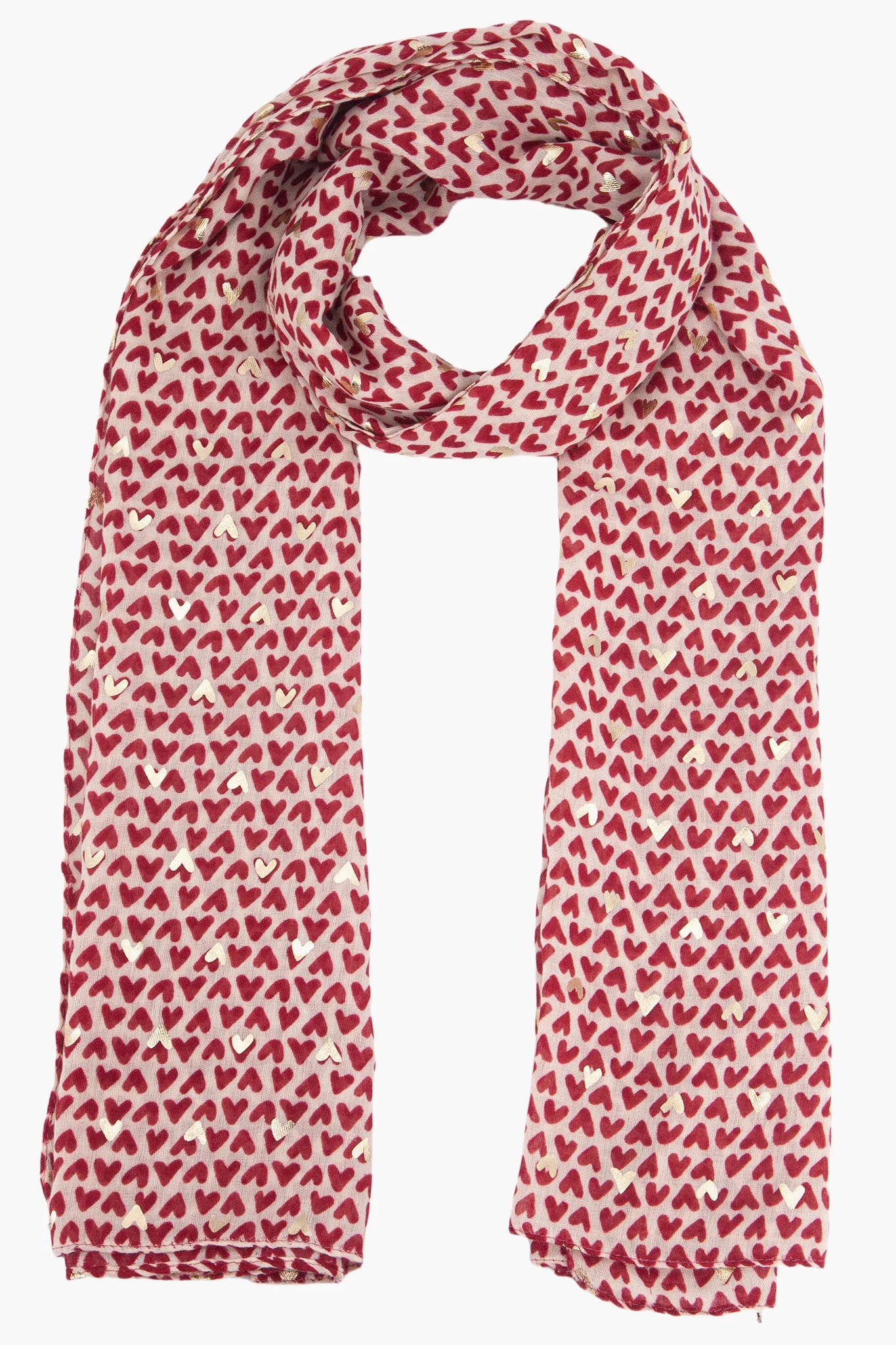 Metallic Hearts Scarf in Berry Red