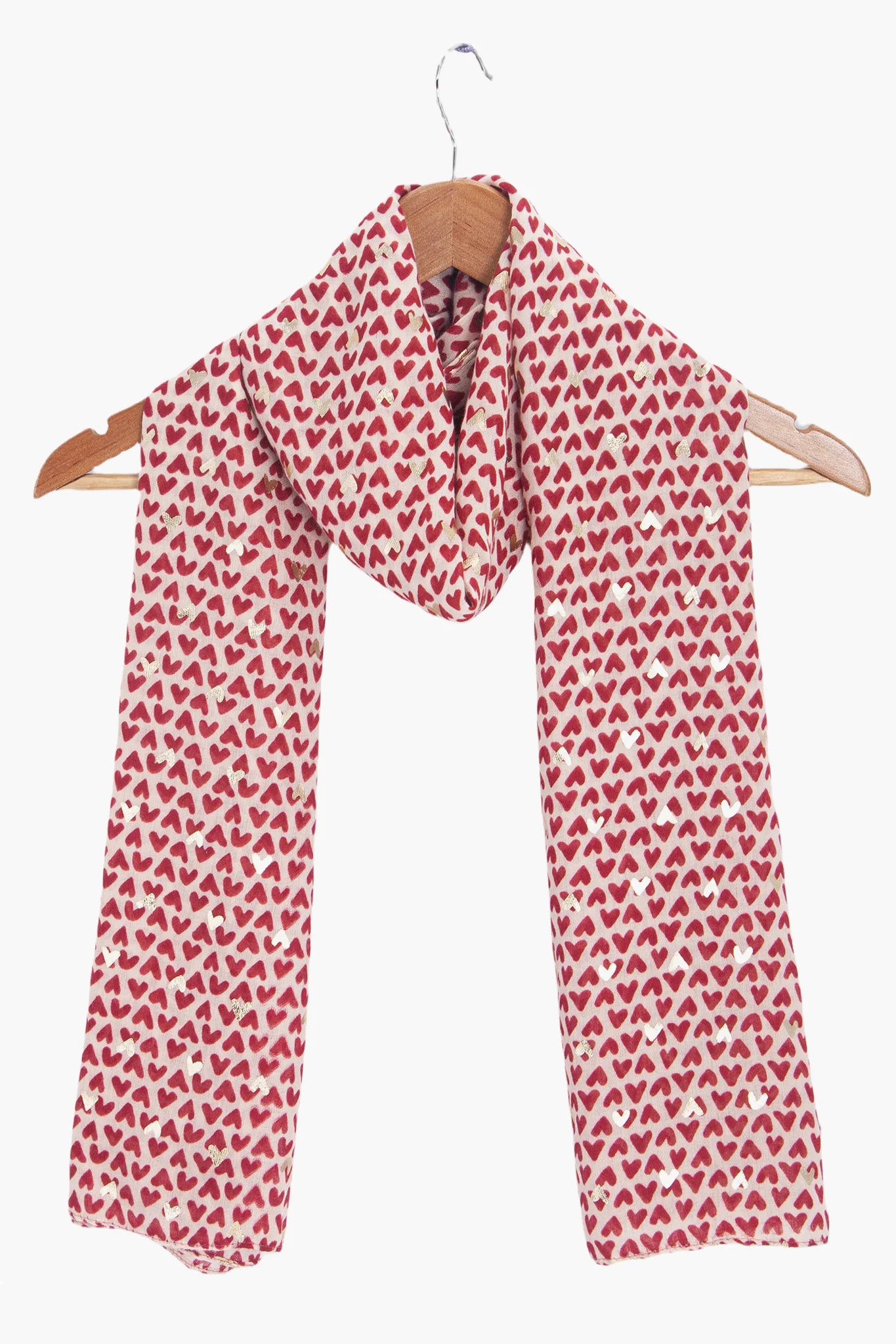 Metallic Hearts Scarf in Berry Red