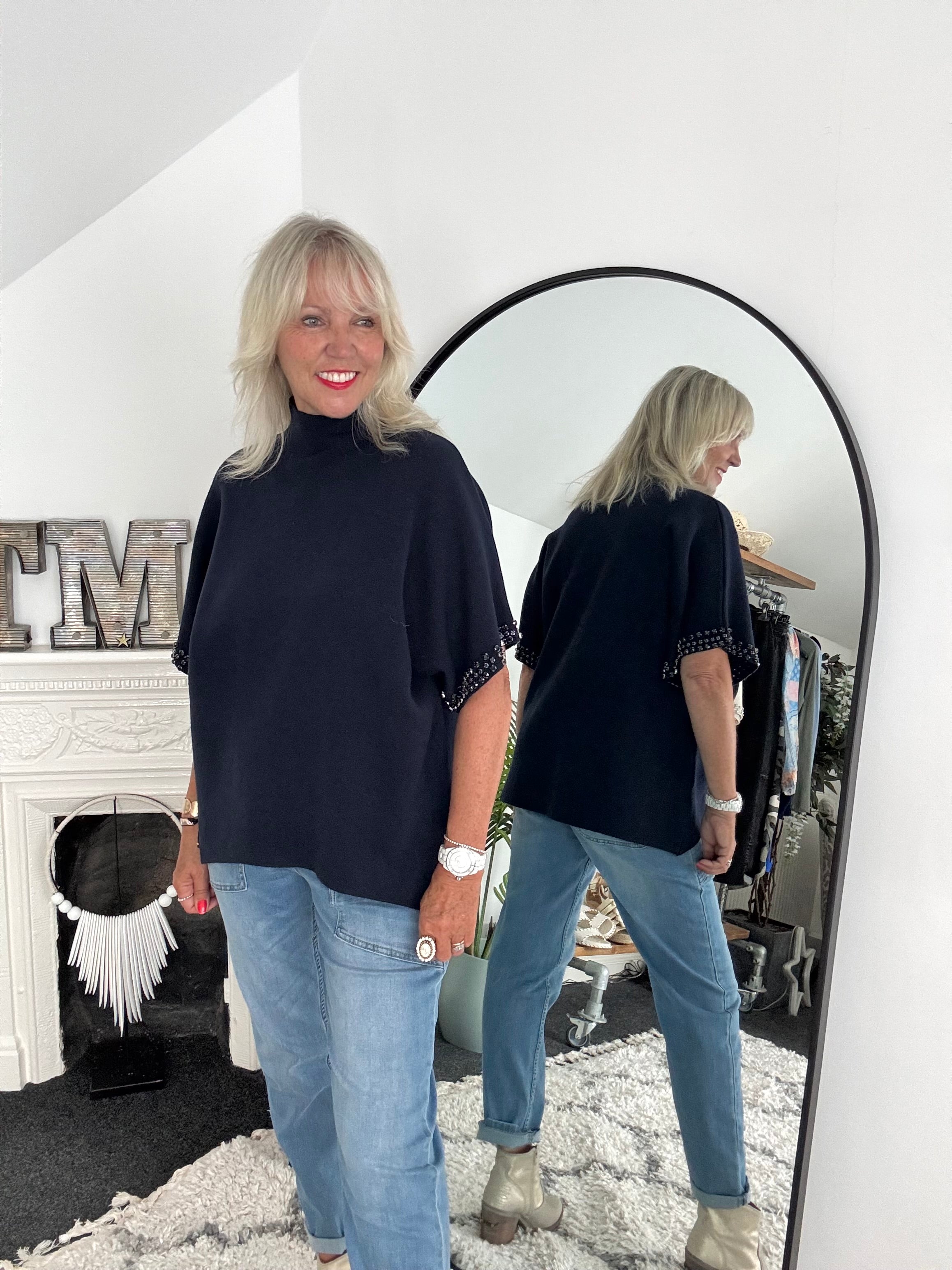 Jewel Sleeve Knit in Navy