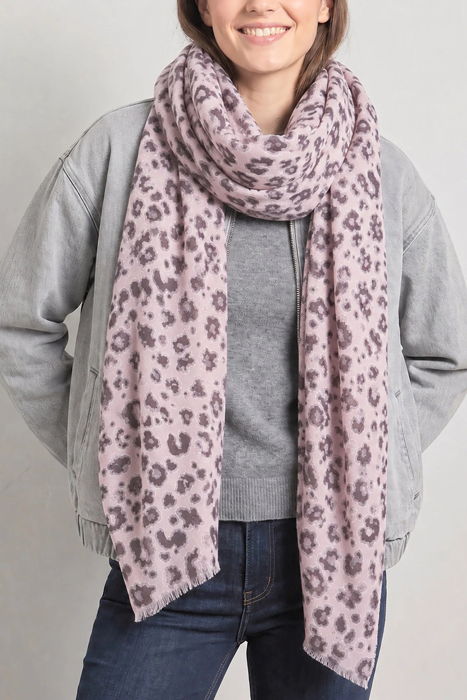Leopard Print Scarf in Dusky Pink