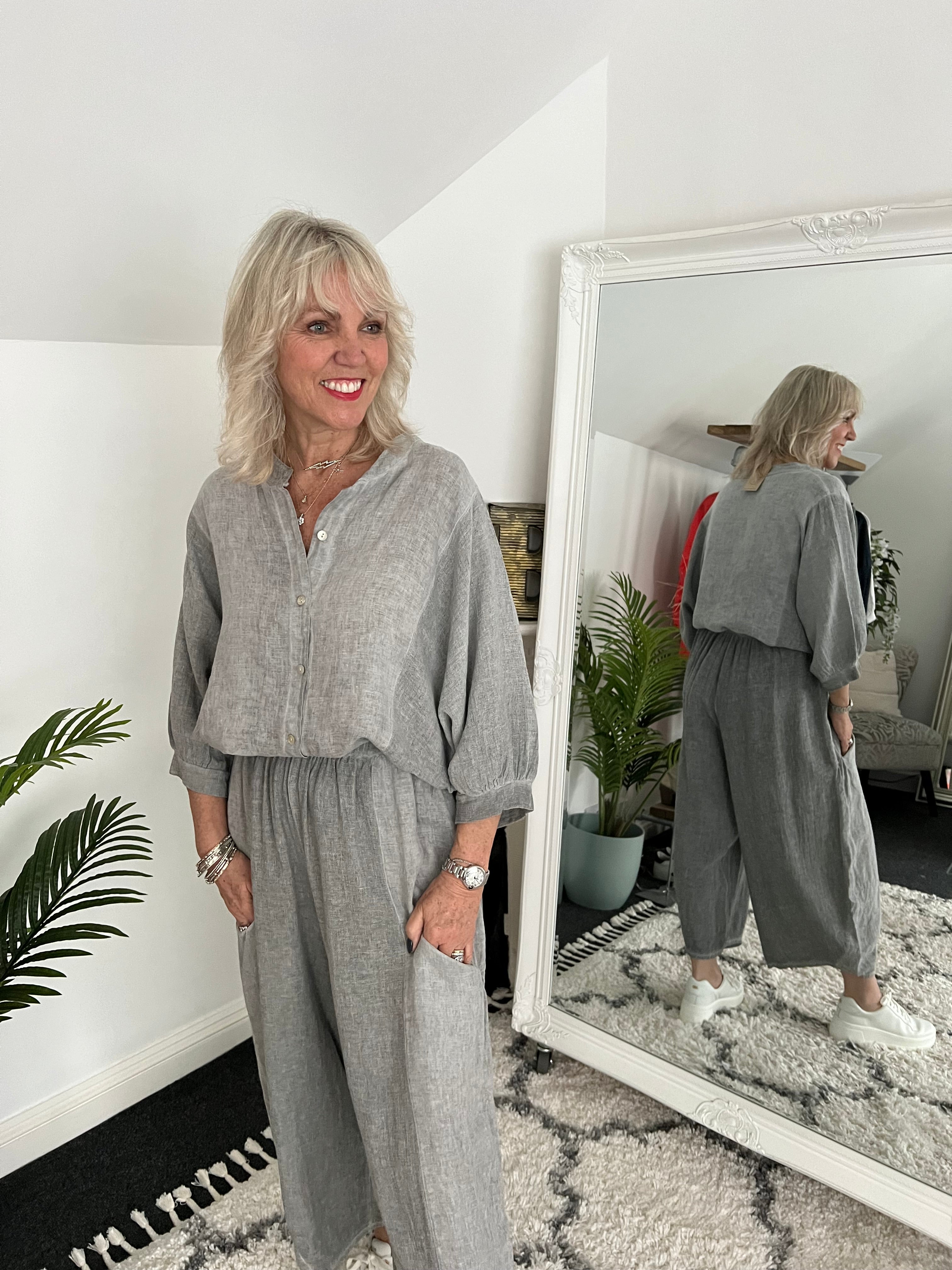 Linen & Cotton Trousers in Grey