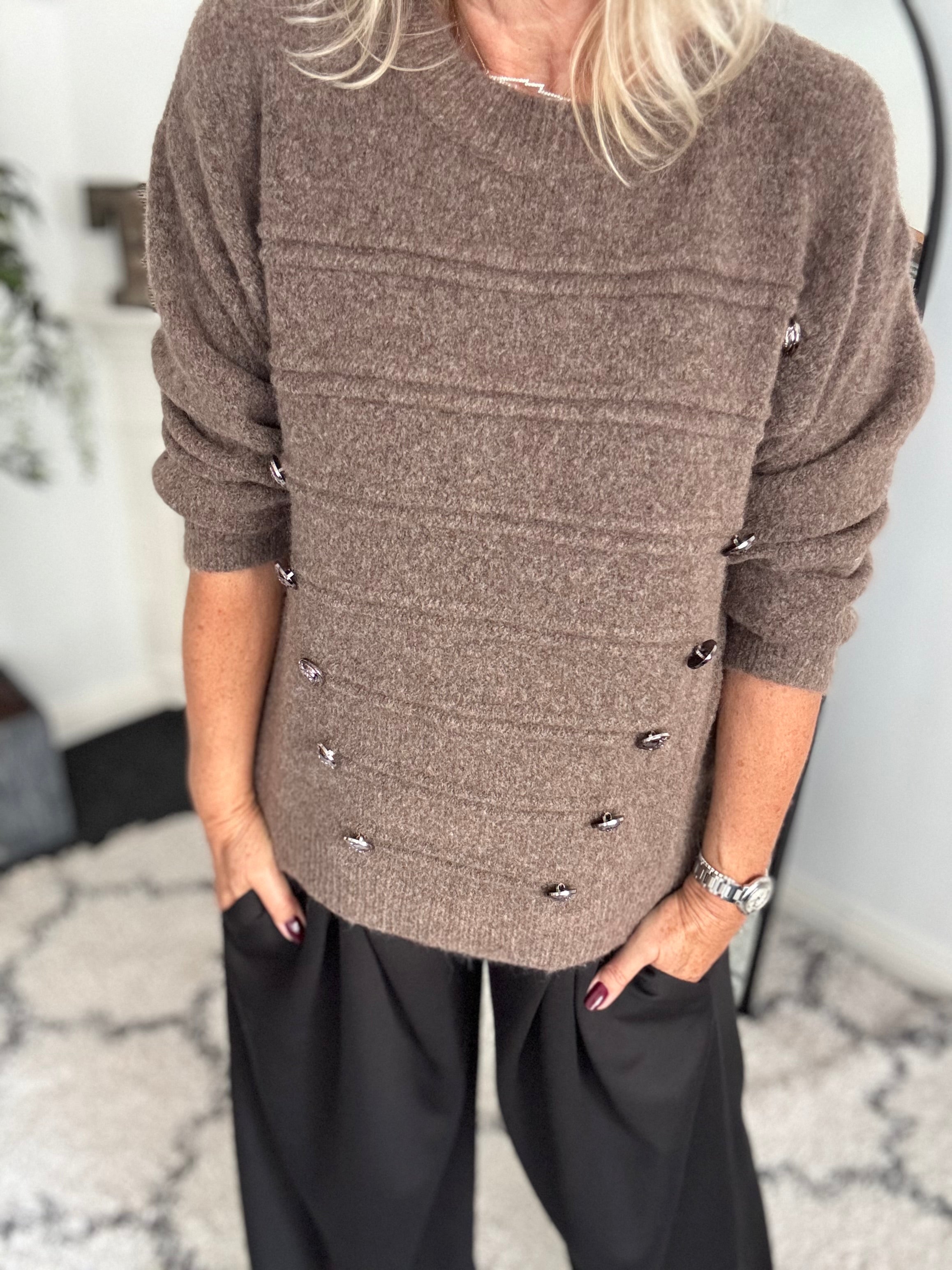 Soft Military Jumper in Mocha