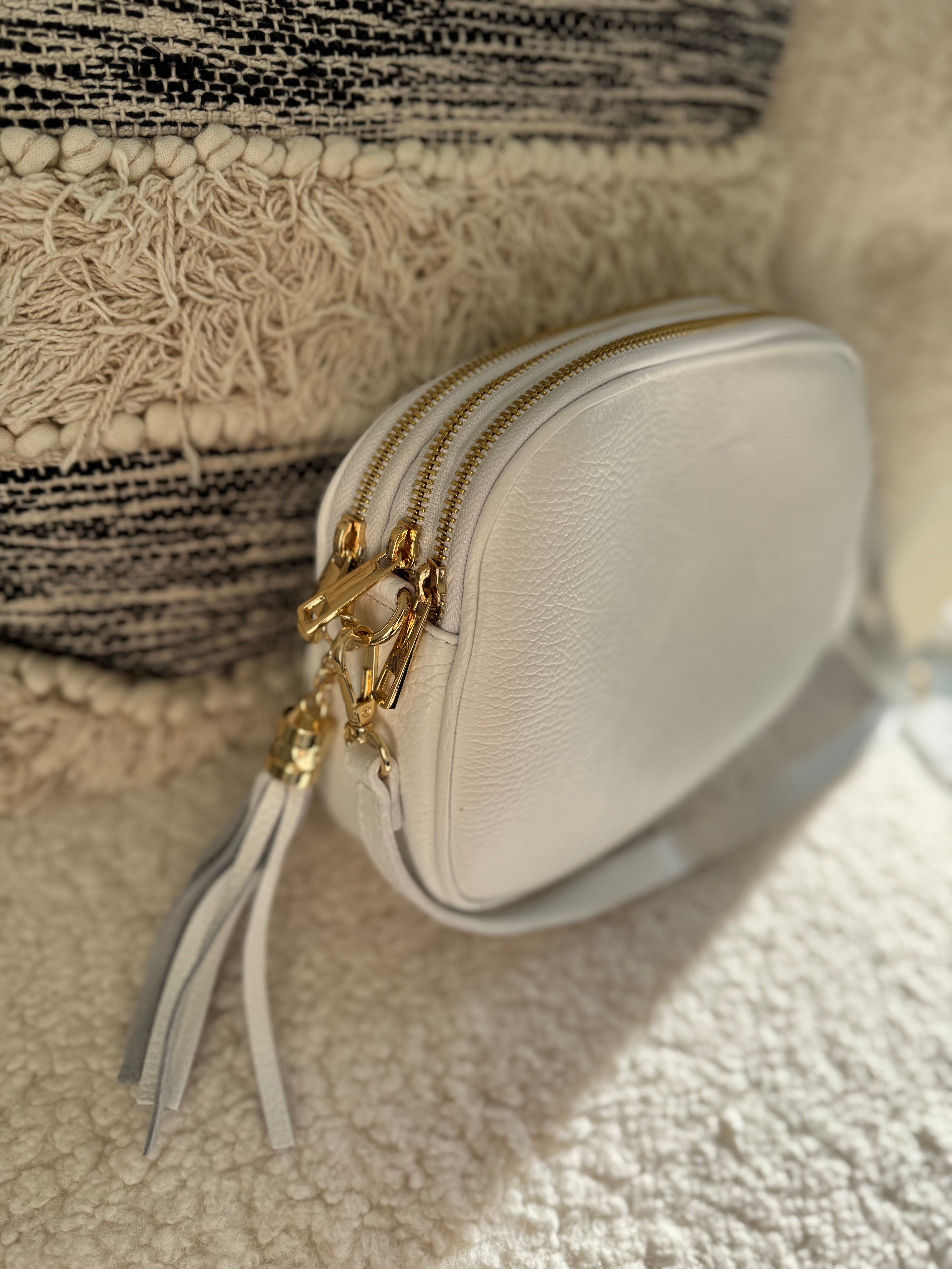 Pebble Leather Crossbody Bag in White