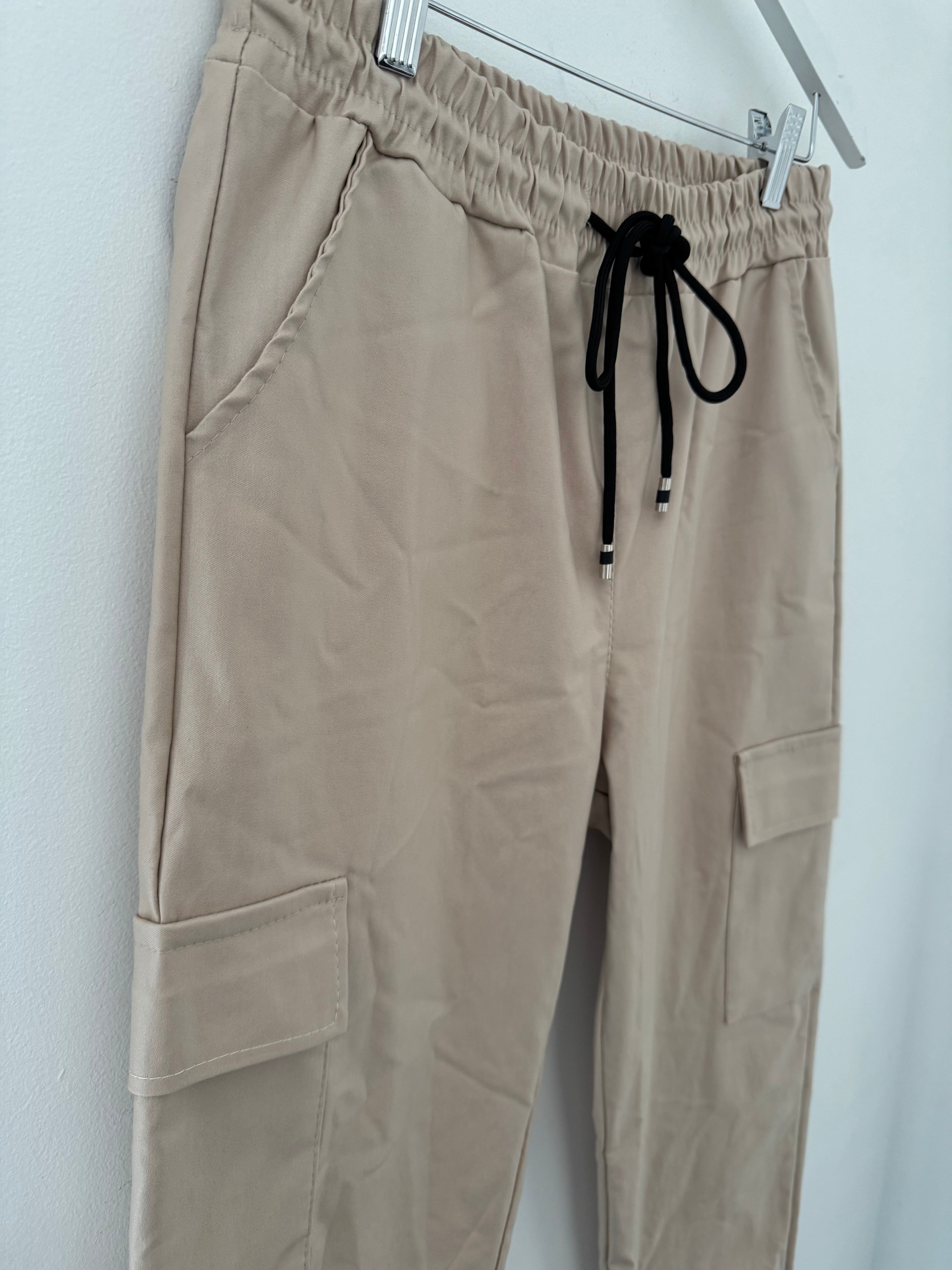 Leather Look Cargo Joggers in Latte