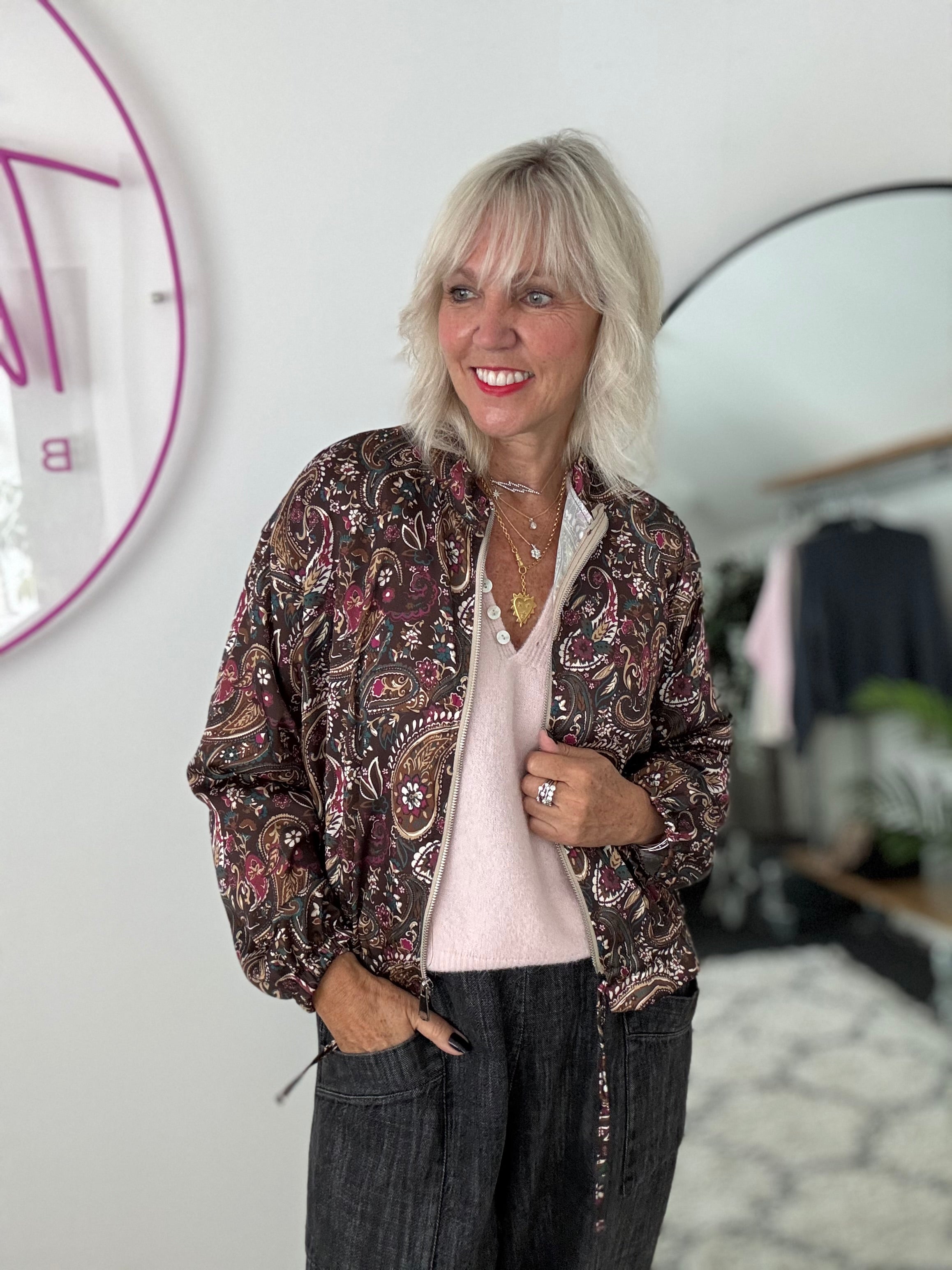 Silky Paisley Bomber Jacket