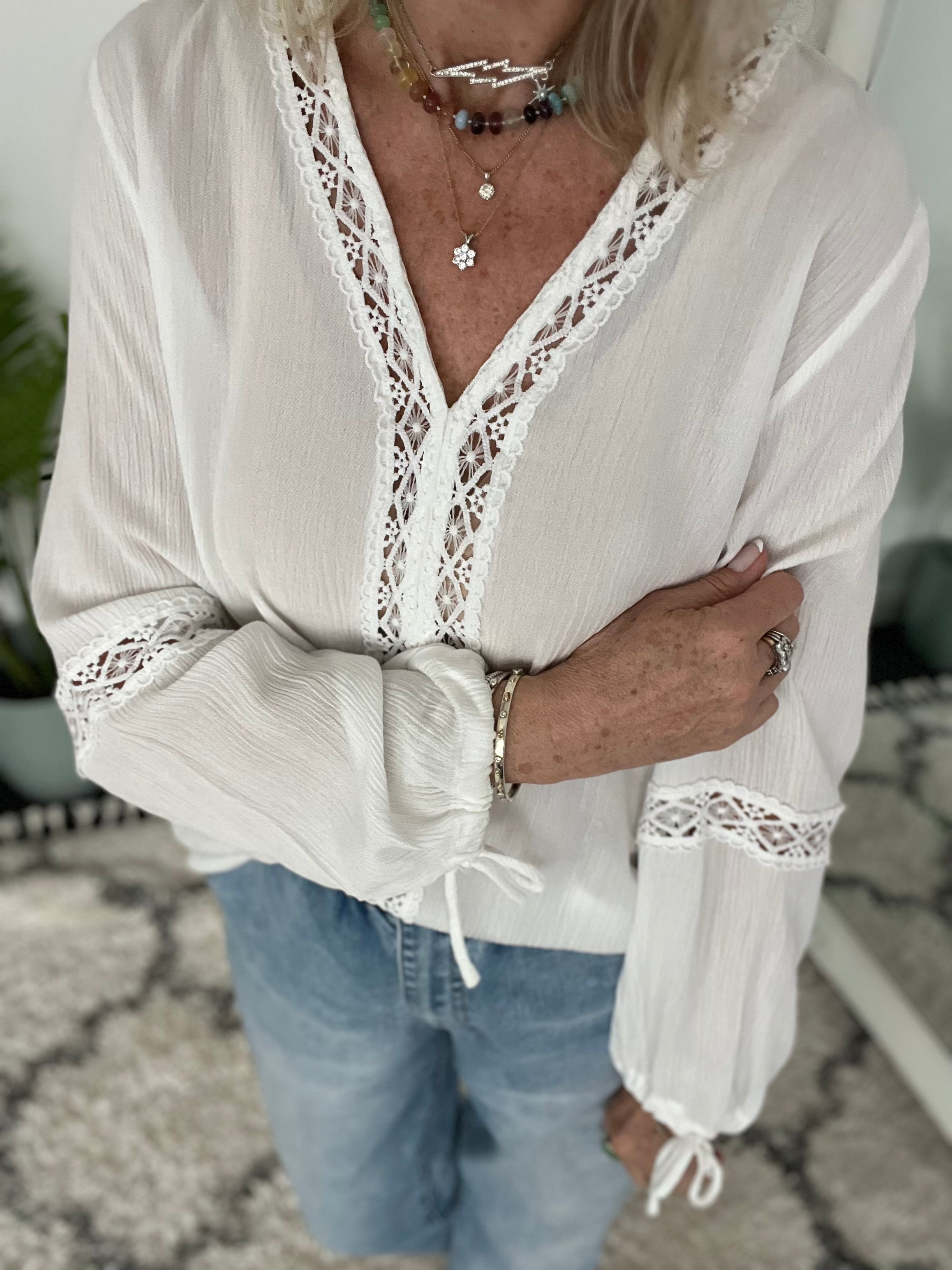 V Blouse with Cut Out Detail in Ivory