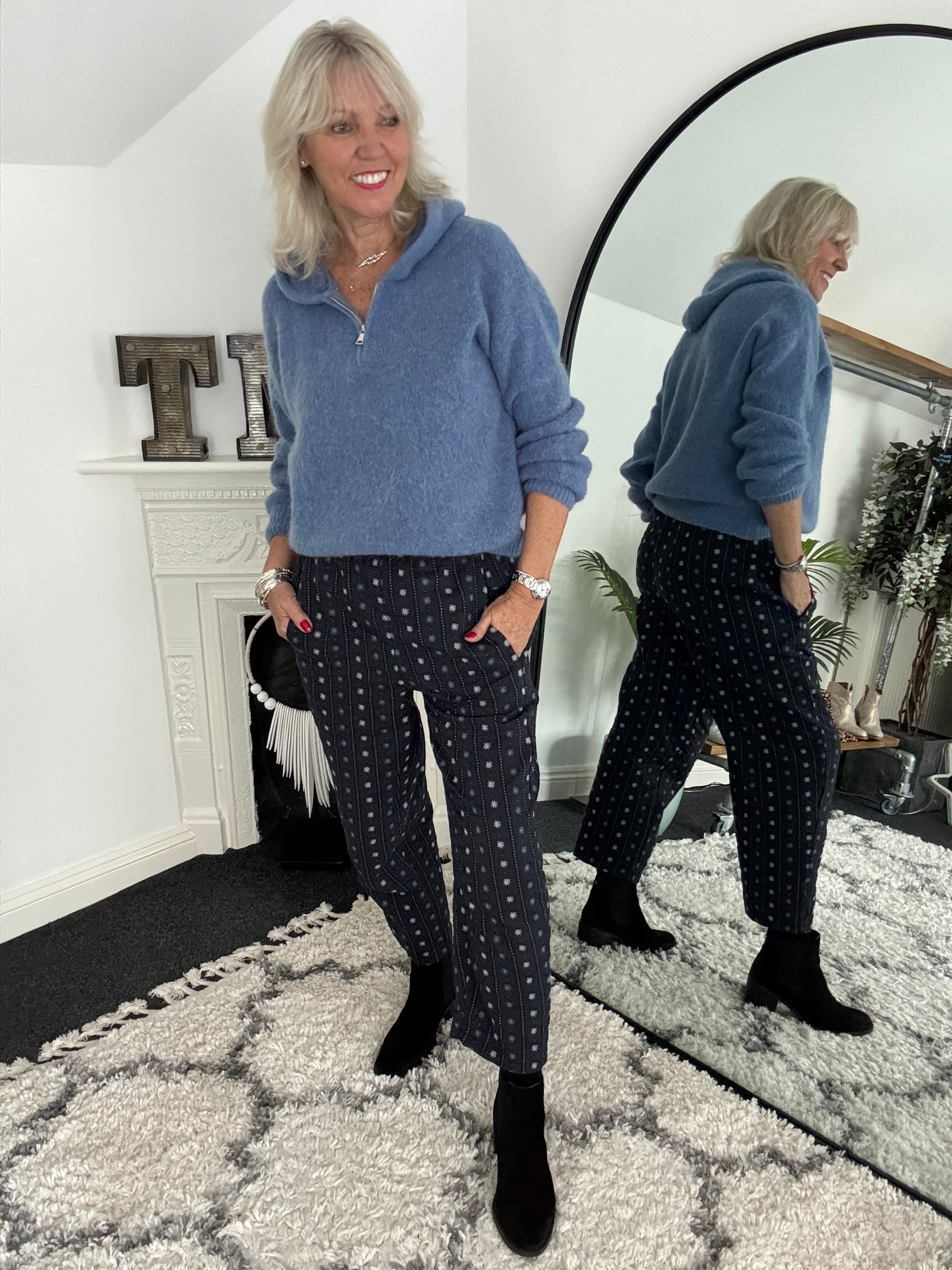 Relaxed Snowflake Trousers in Blue
