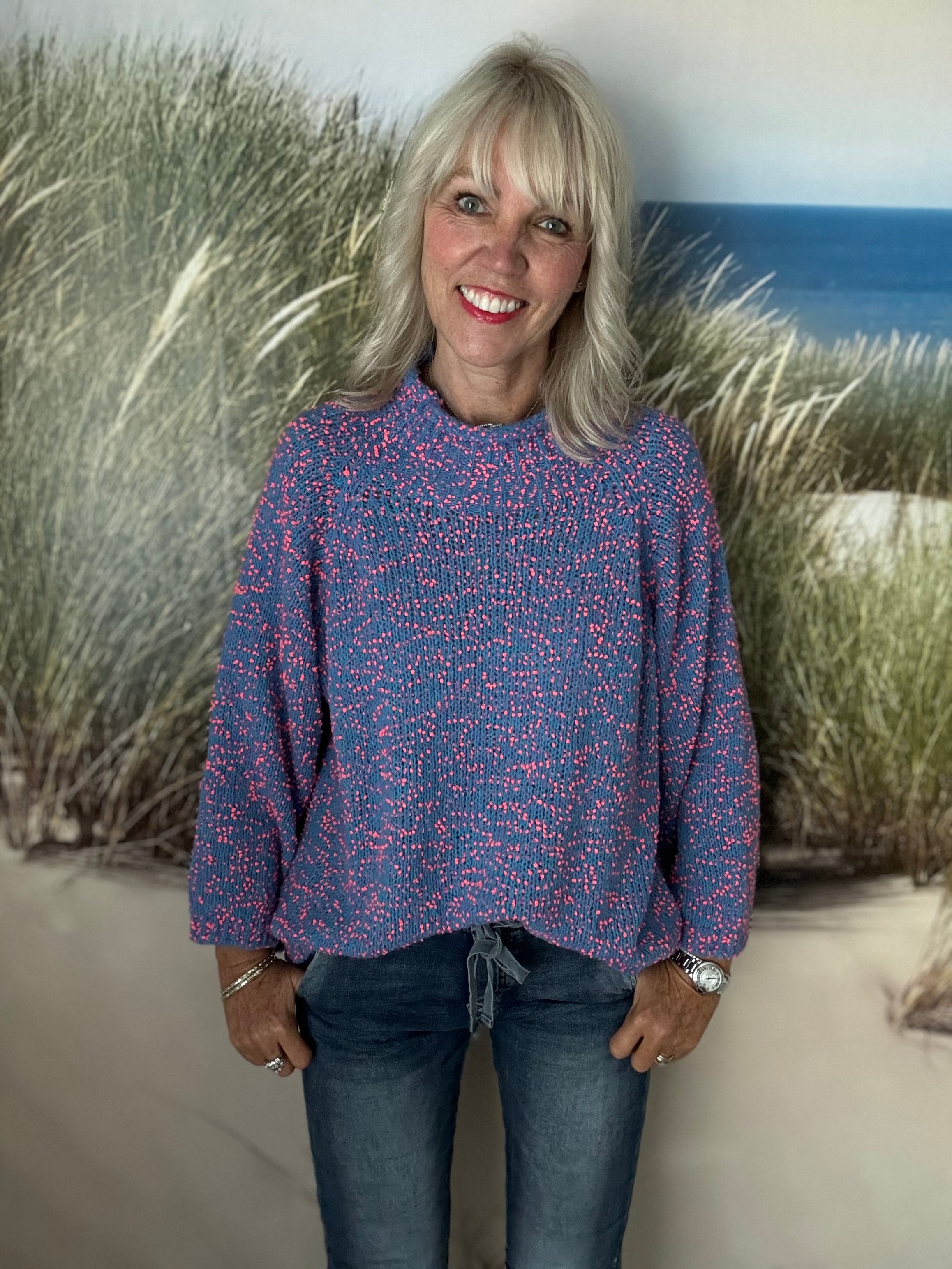 Popcorn Boucle Jumper in Blue & Pink