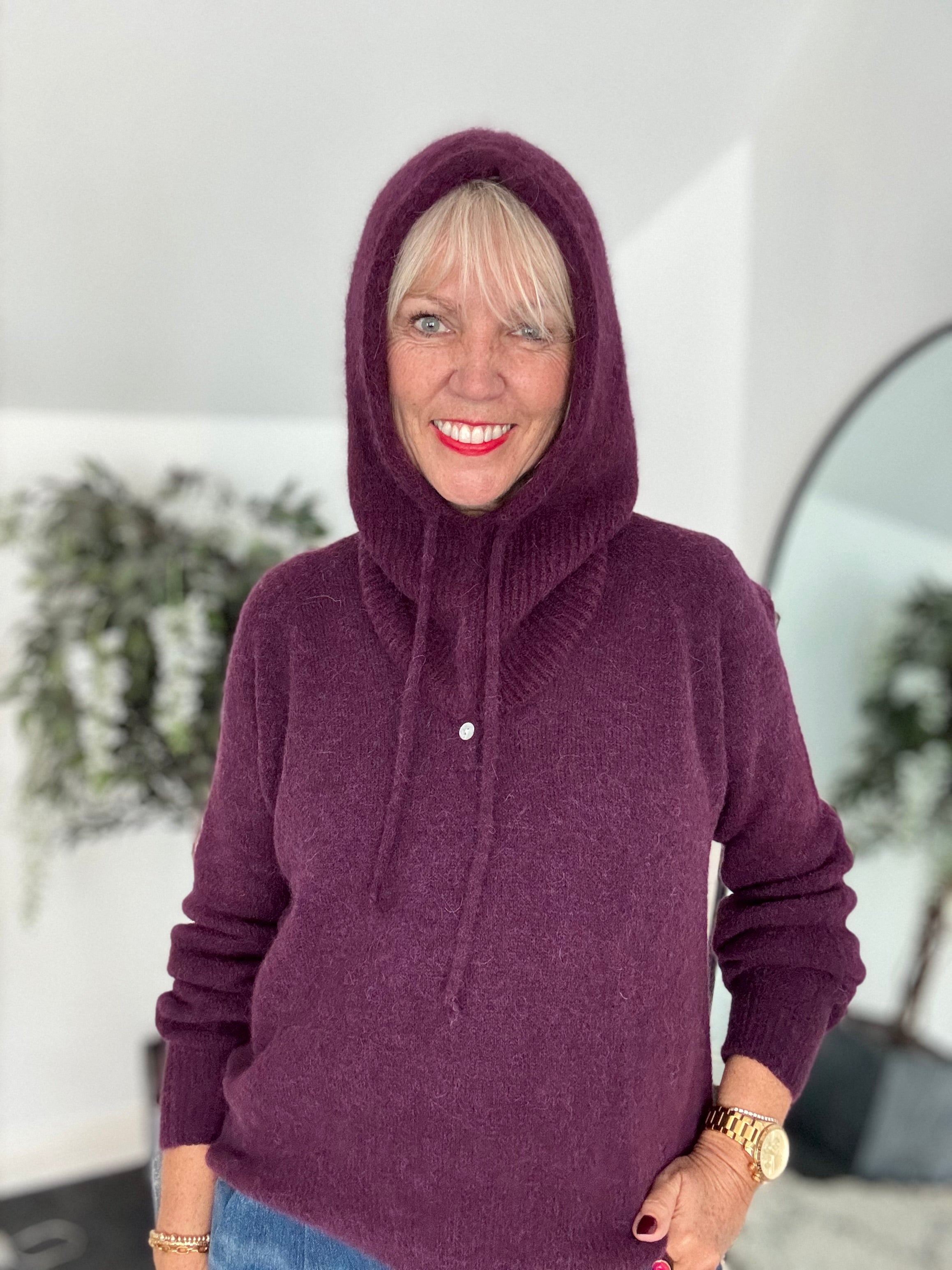 Hooded Alpaca Snood in Plum