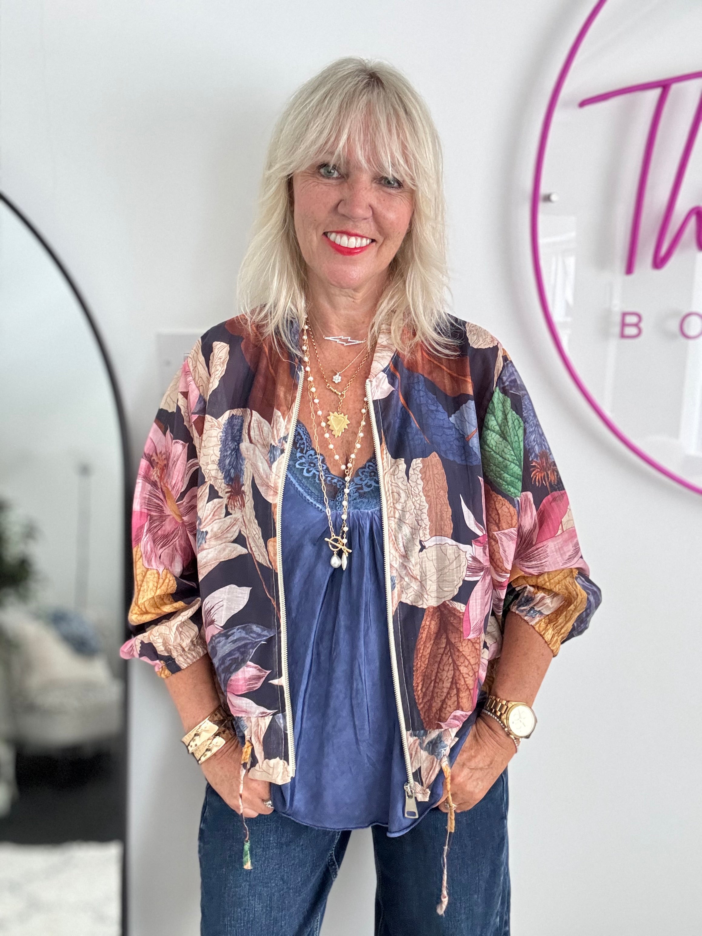 Floral Bomber Jacket in Pink & Blue