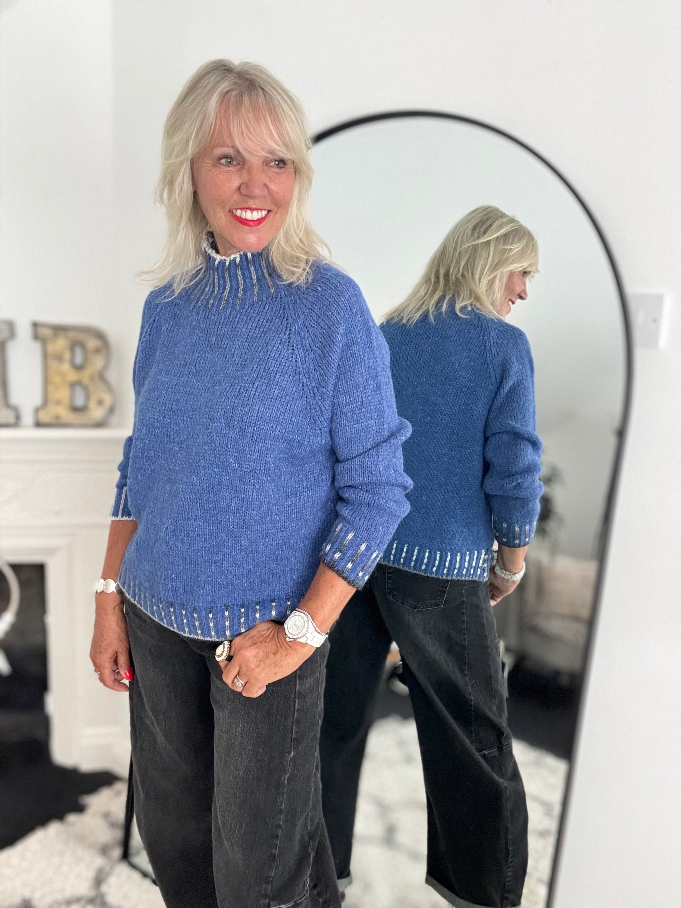 Stunning Funnel Neck Jumper in Blue