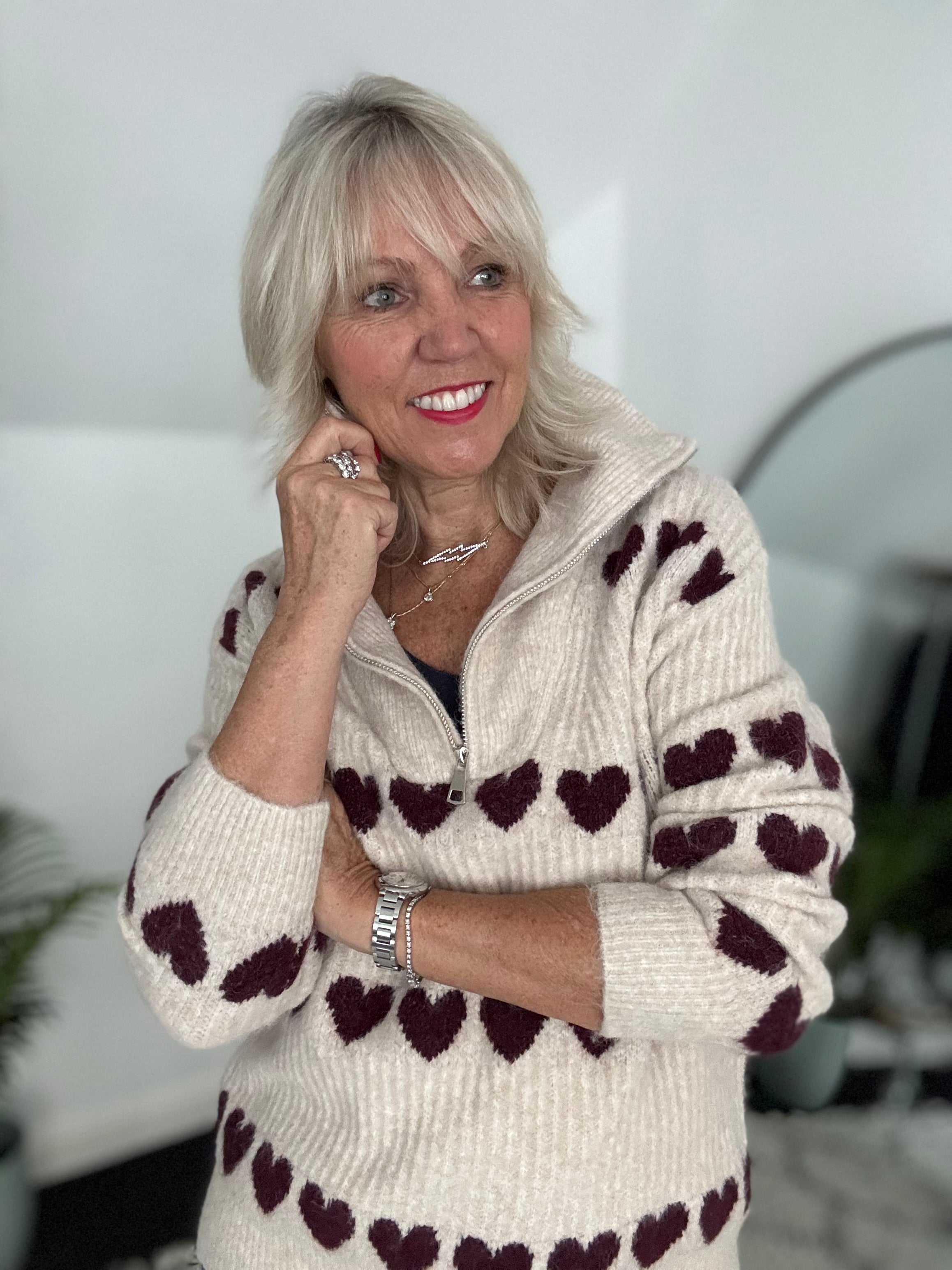 Super Soft Heart Knit with Quarter Zip