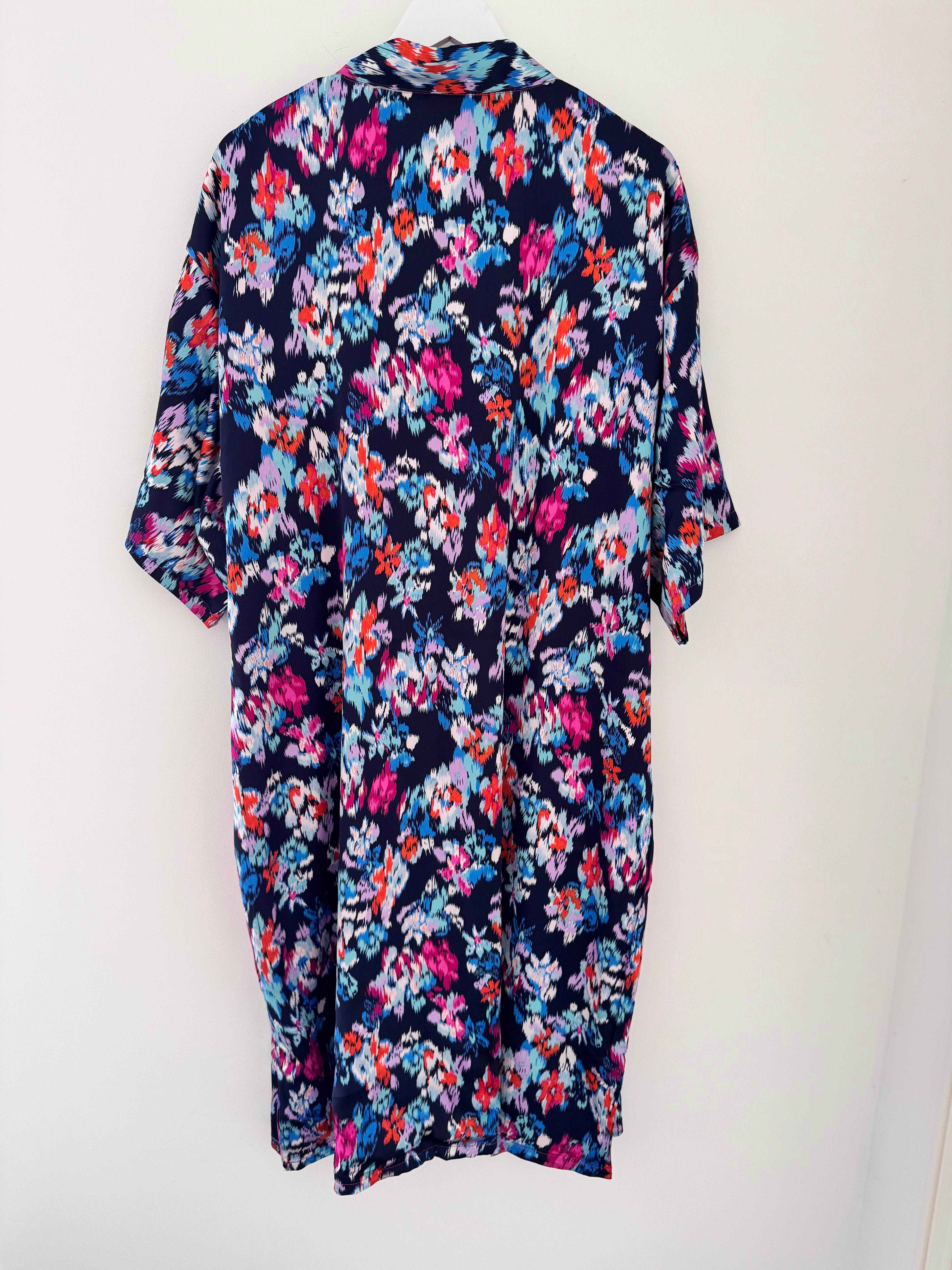 Silky Long Kimono in Blues & Pinks