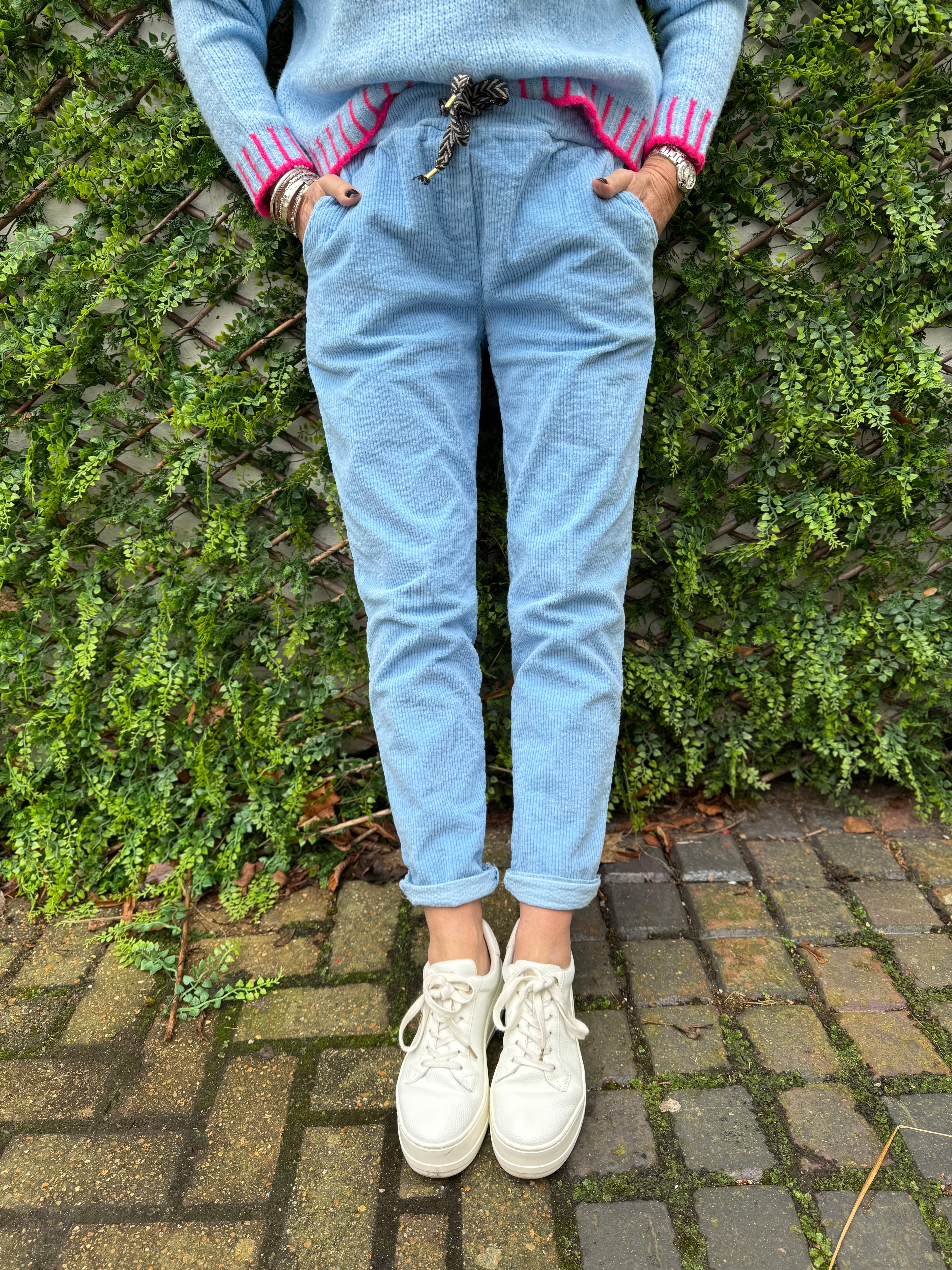 Chunky Cord Stretch Joggers in Baby Blue