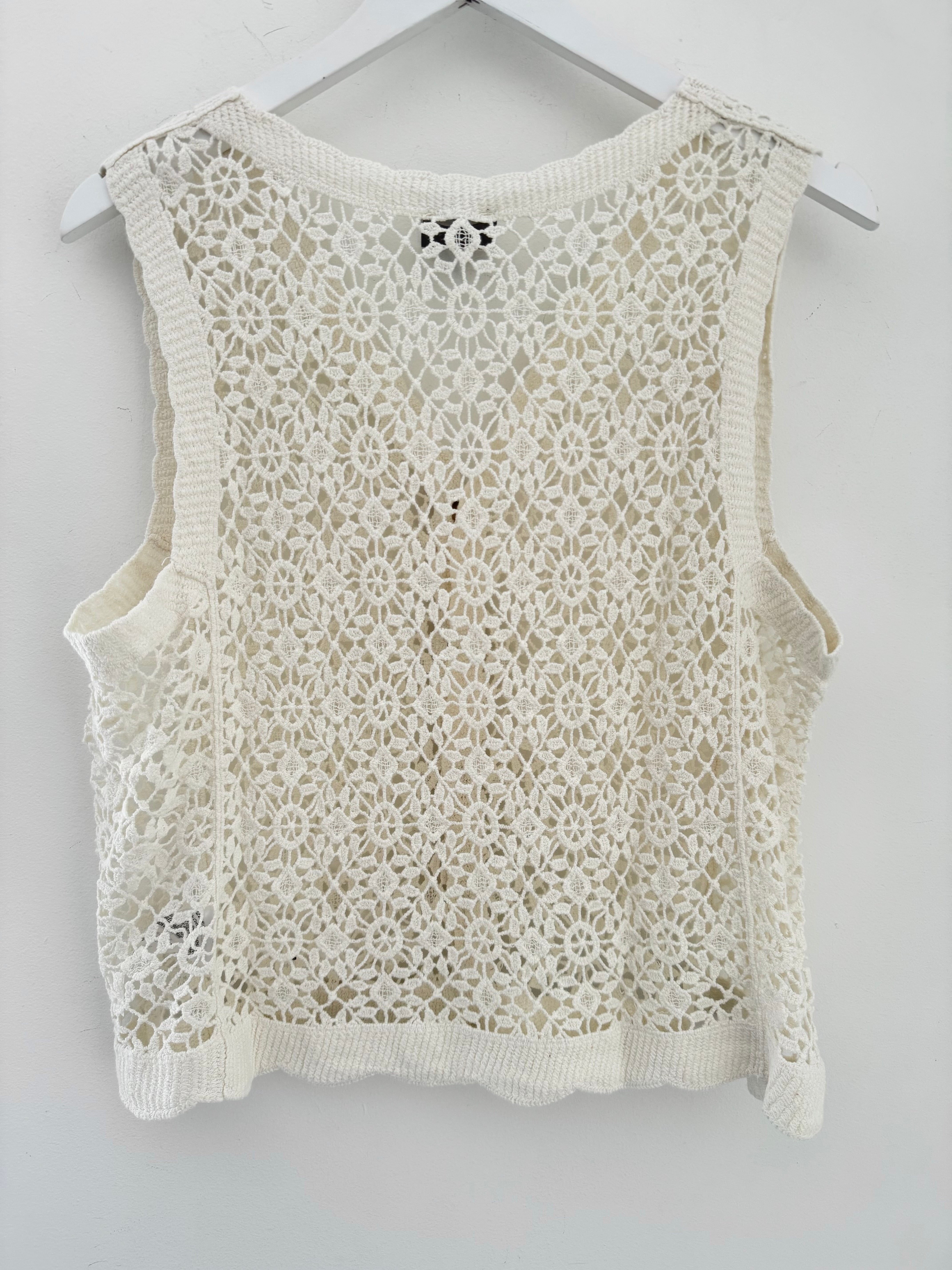 Crochet Buttoned Waistcoat in Ivory