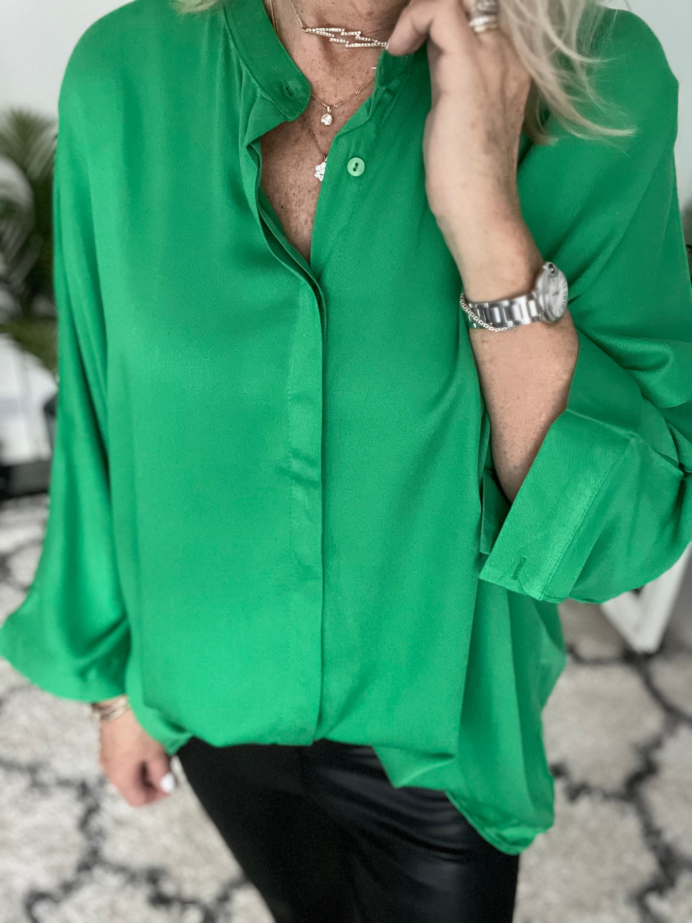 Grandad Shirt in Emerald