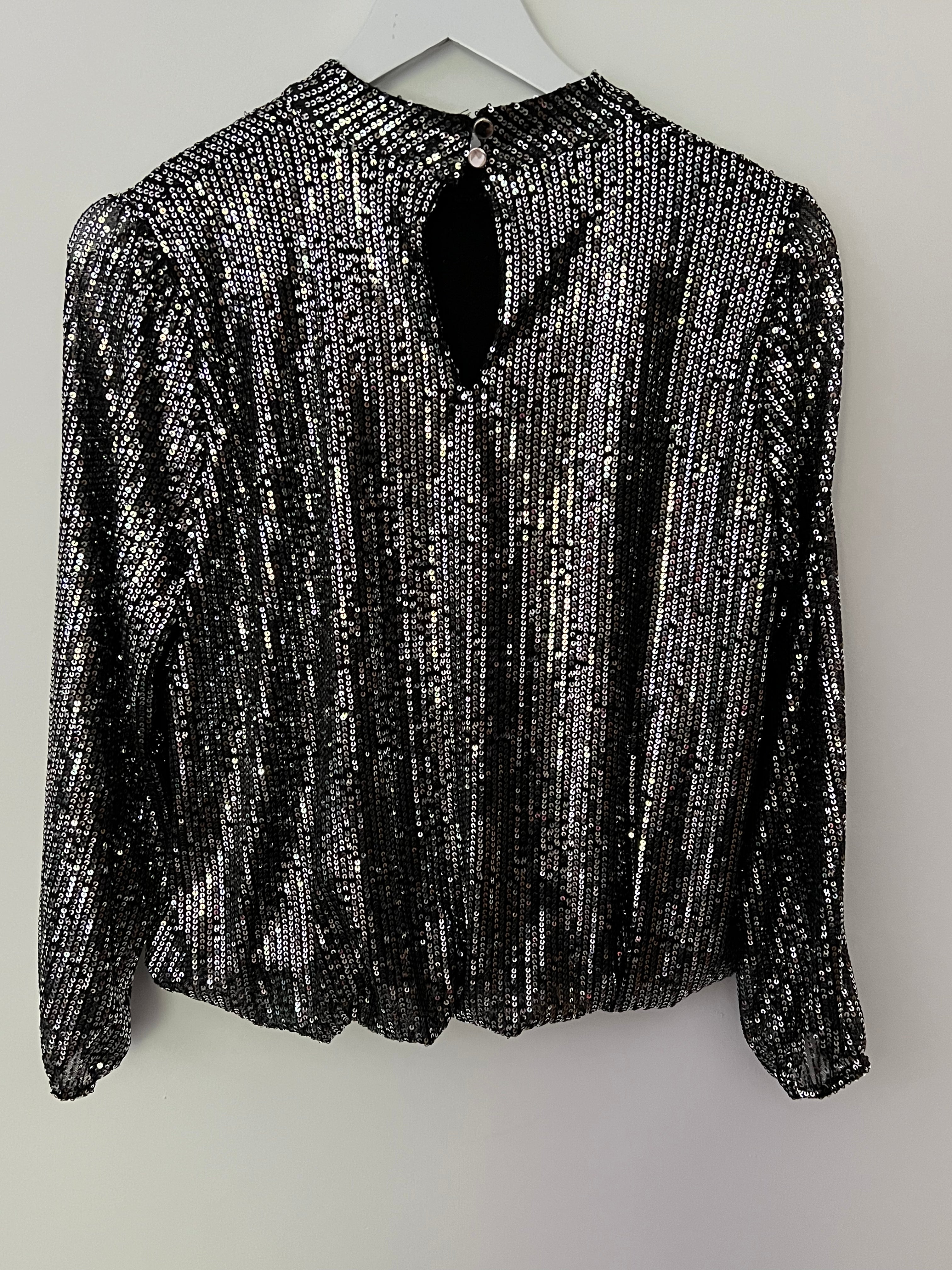 Black silver sequin top sales