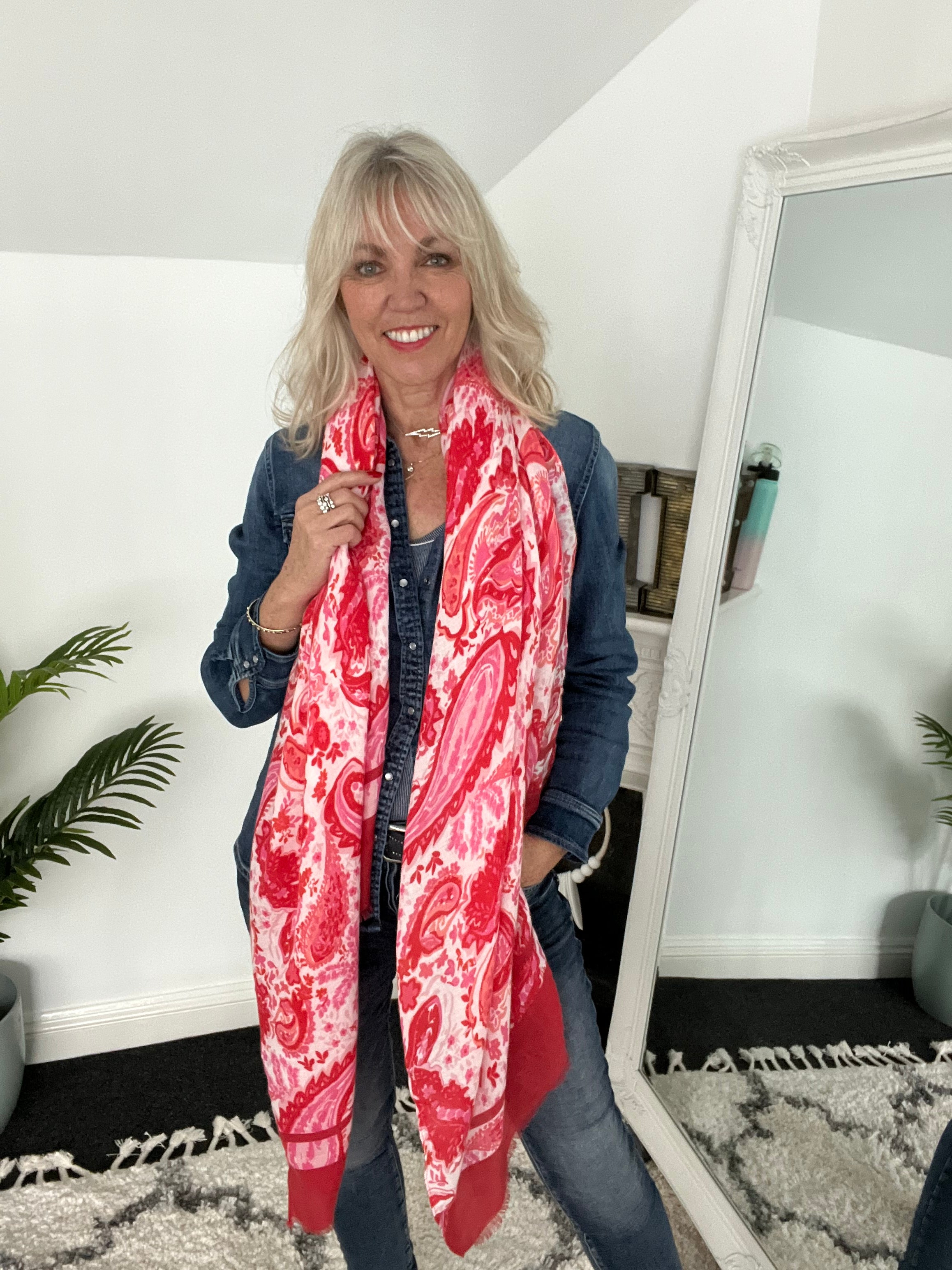 Paisley Scarf in Pink & Red