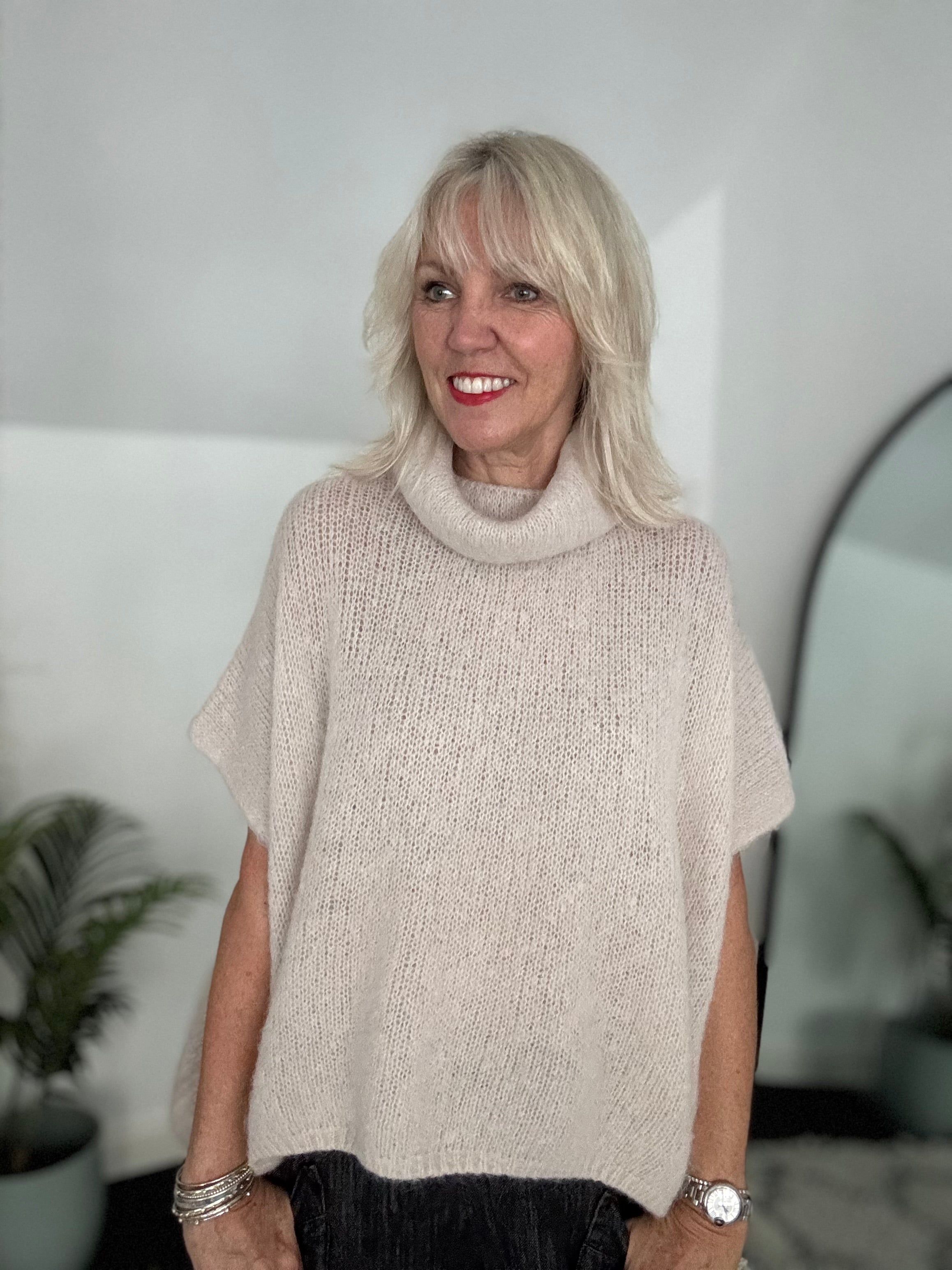 Alpaca Roll Neck Tank in Latte