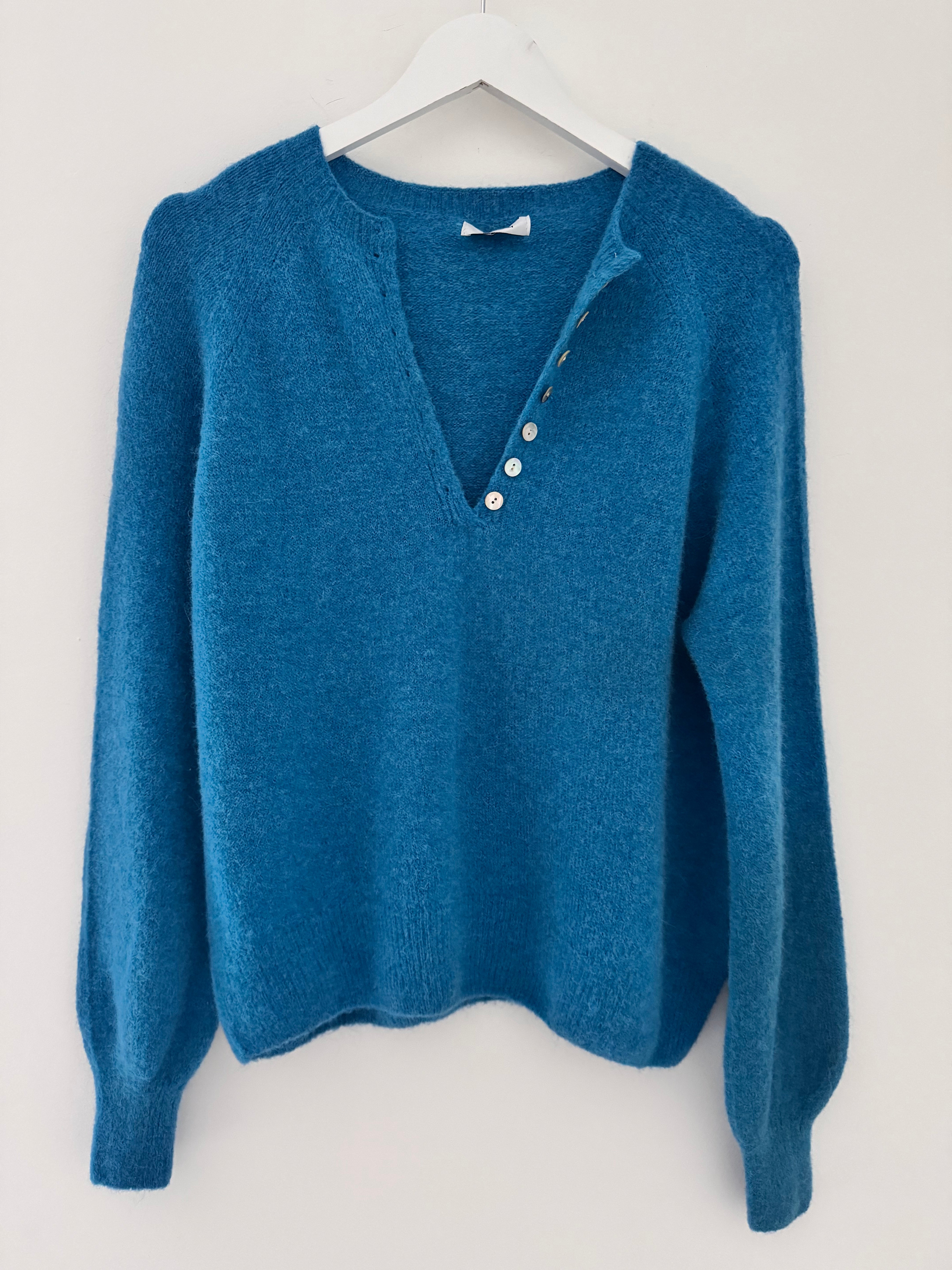 Softie Jumper with Button Neck in Teal
