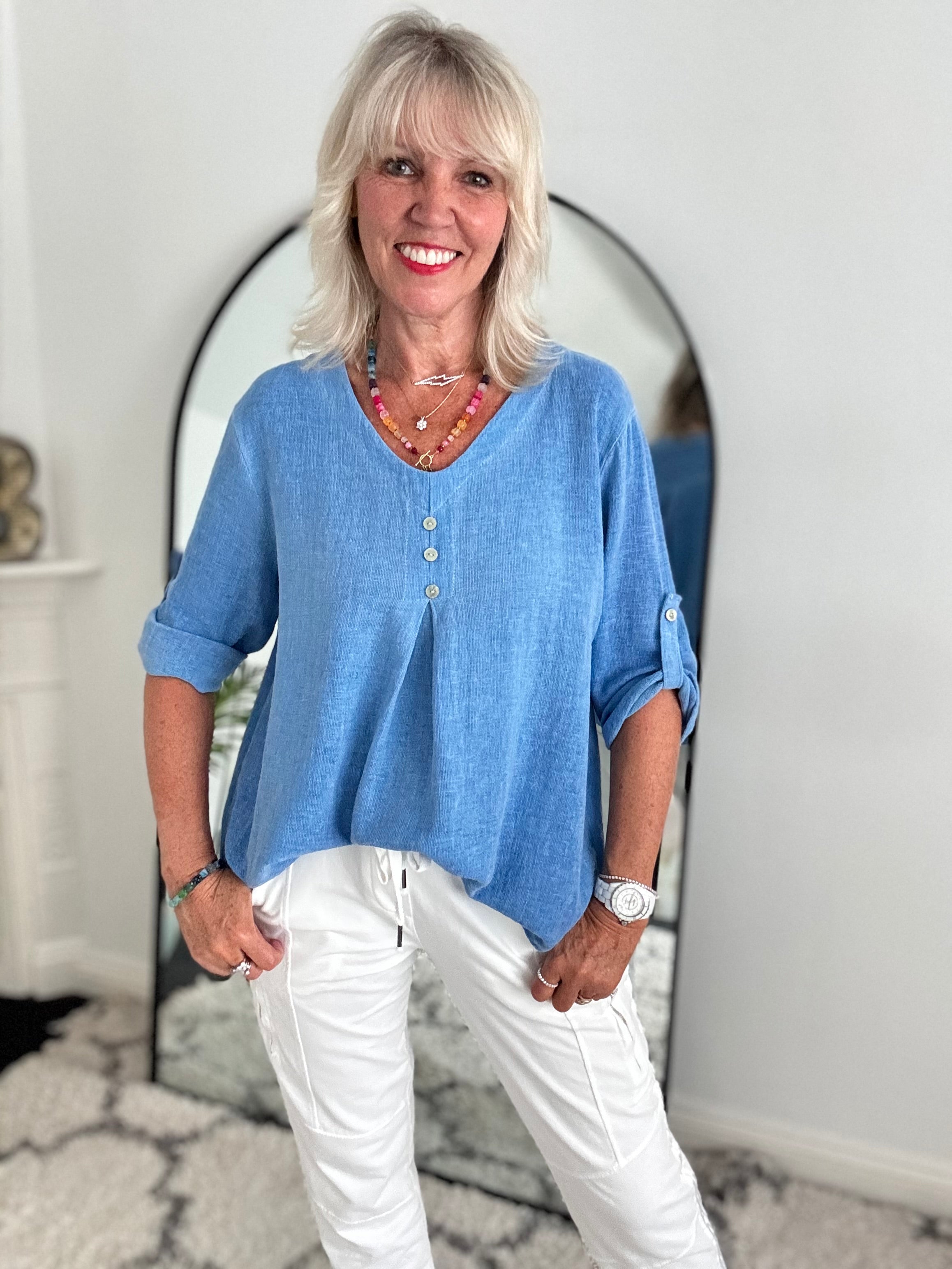 Linen & Cotton Shirt in Sky Blue