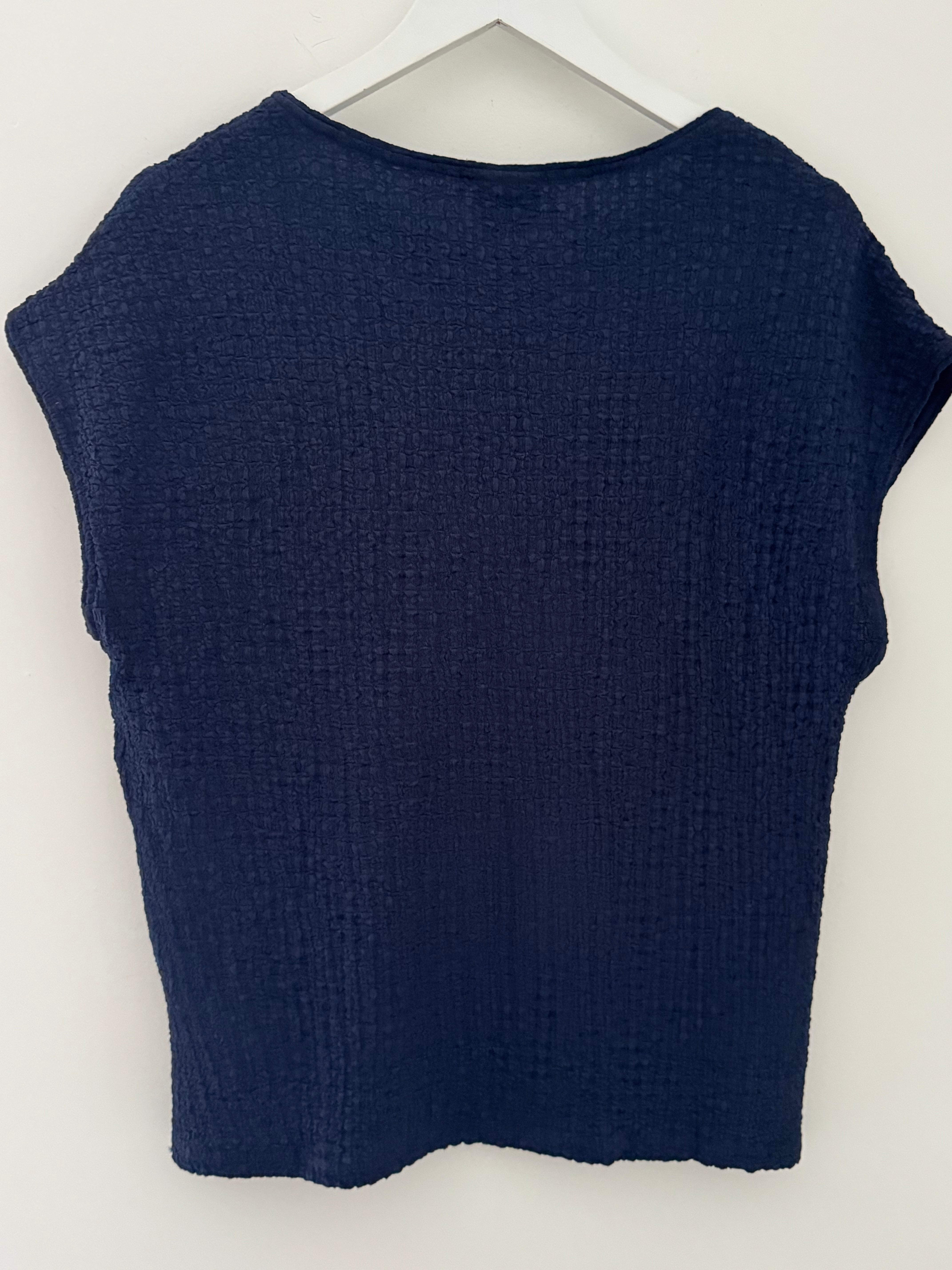 Textured Stretch Crepe Top in Navy
