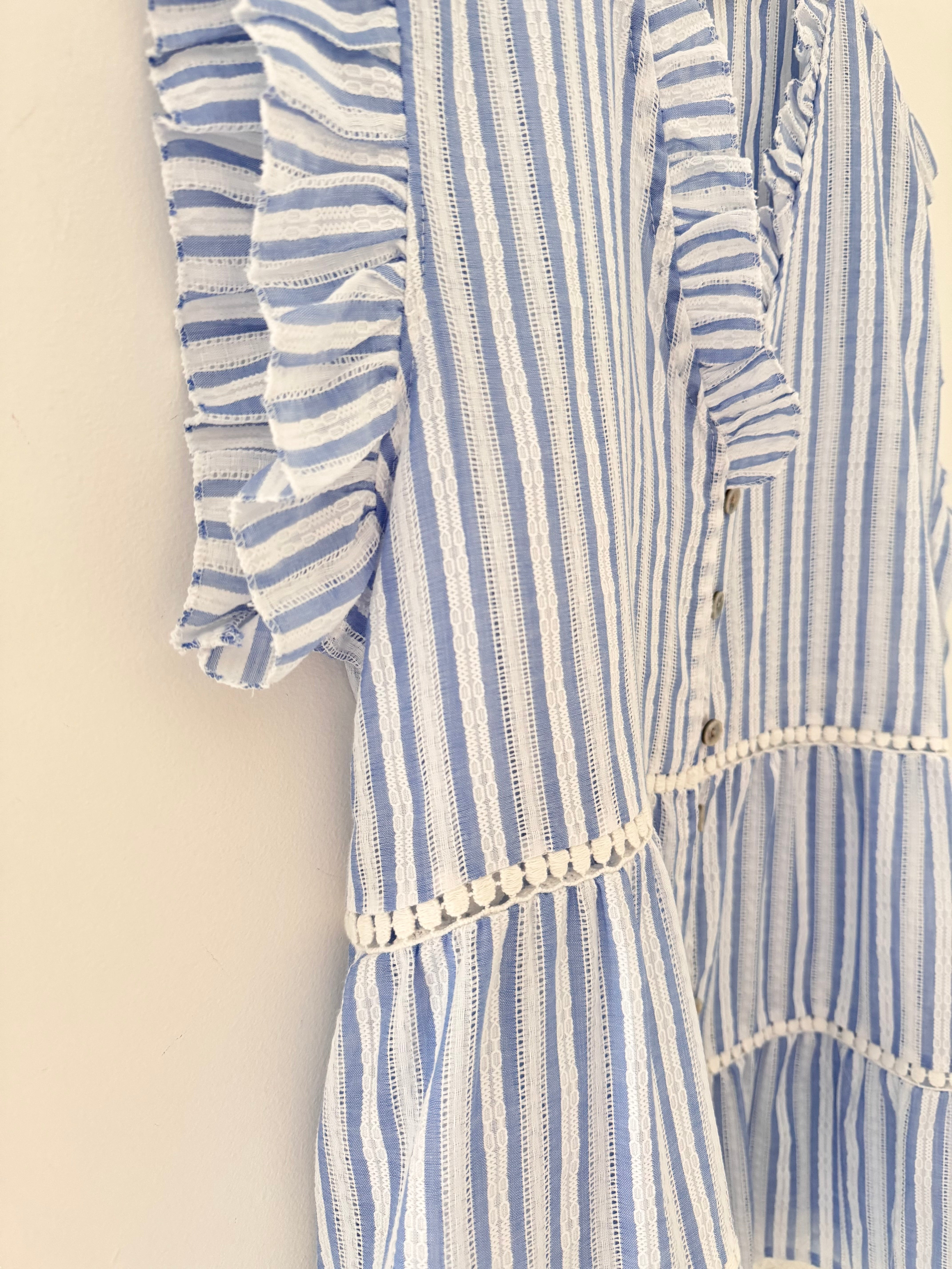 Tiered Cotton Top in Blue & White Stripe