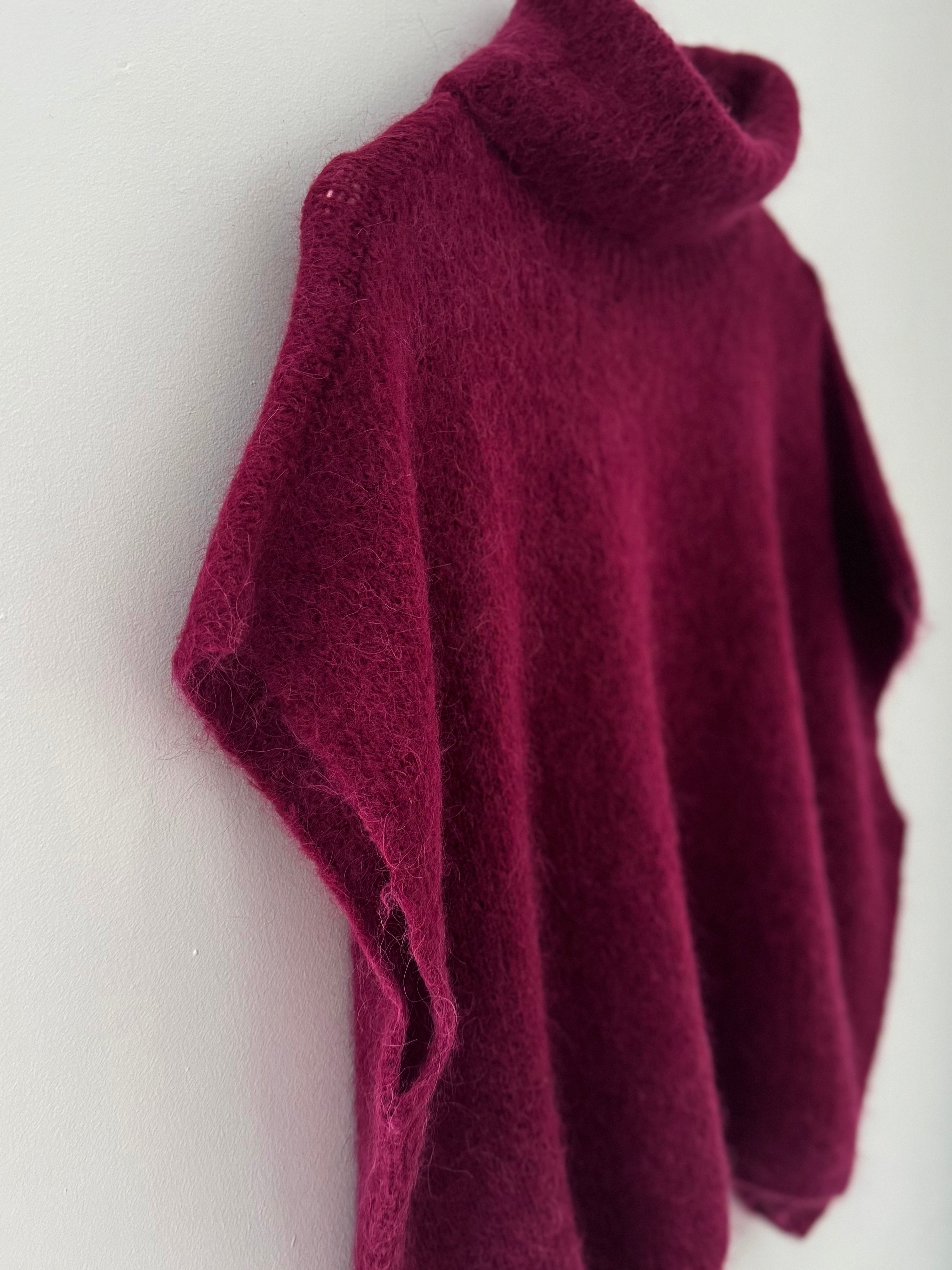 Alpaca Roll Neck Tank in Wine