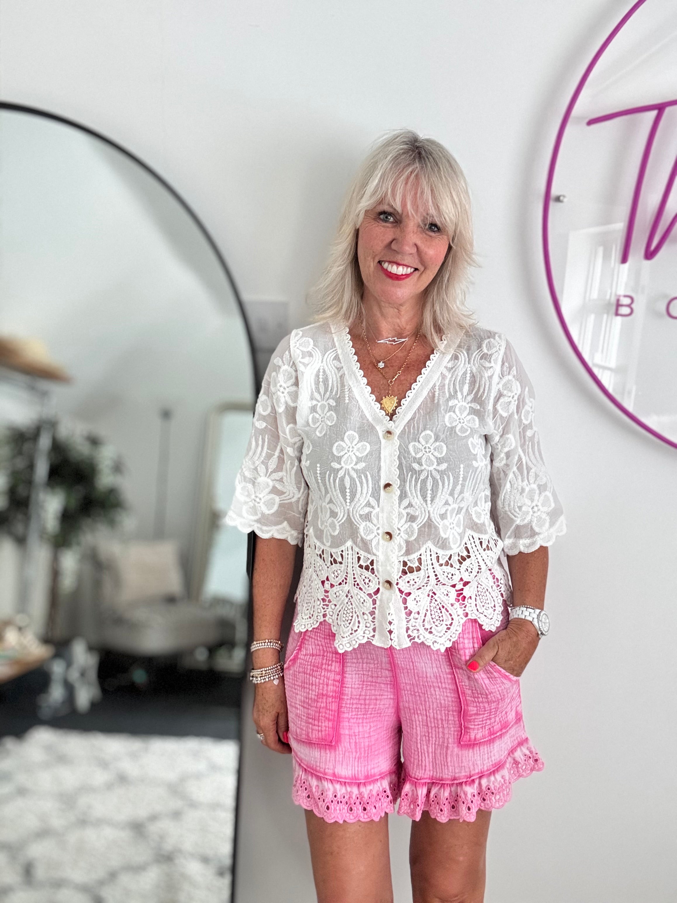 Embroidered Lace Top in Ivory