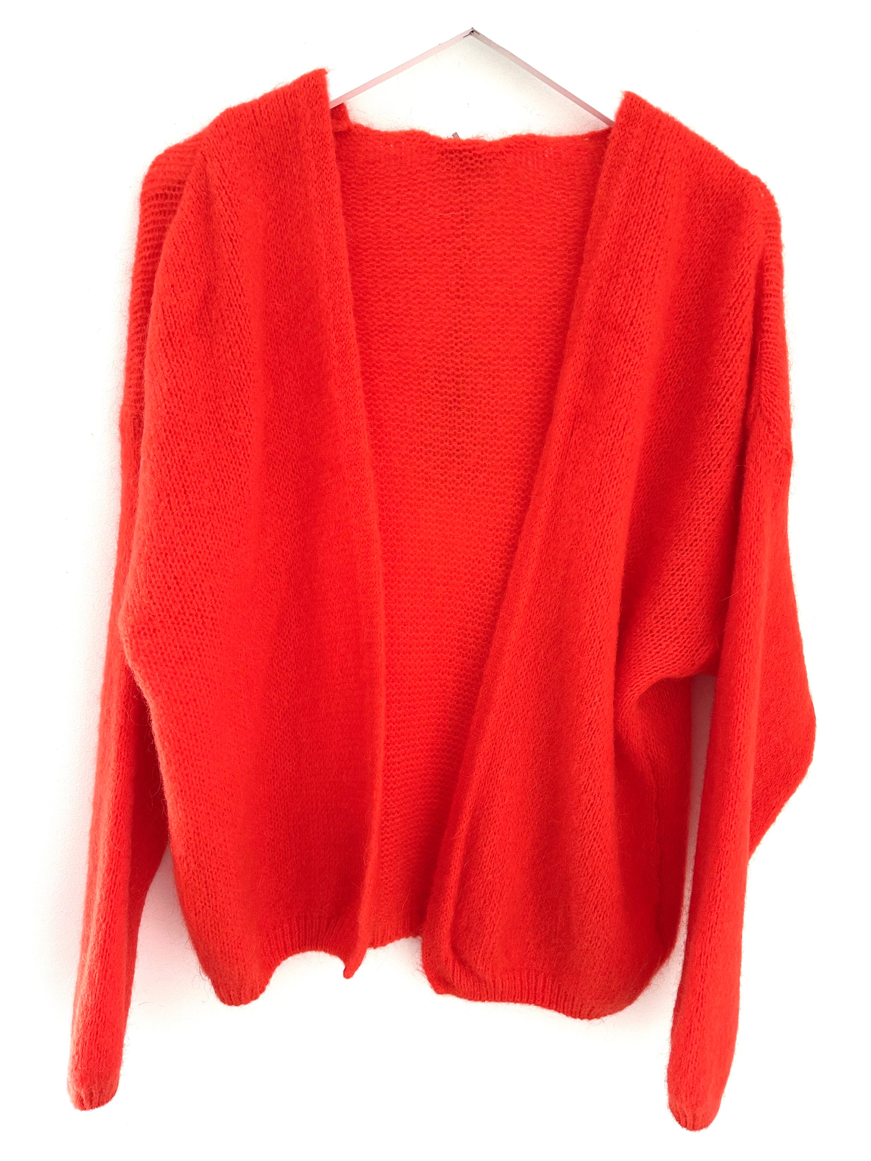 Mohair Cardi in Coral Red