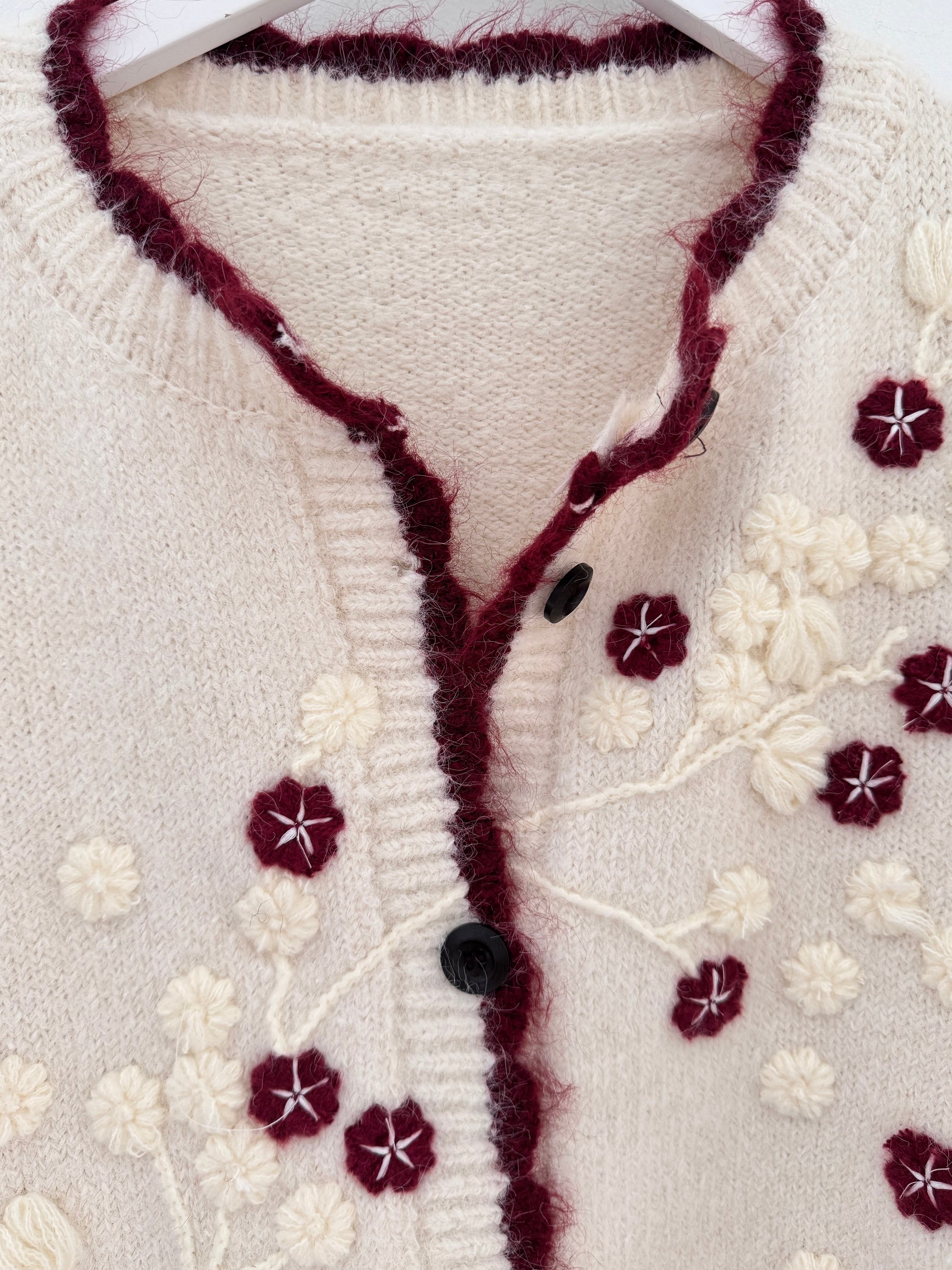 Soft Cardi with Embroidered Flowers in Vanilla & Berry