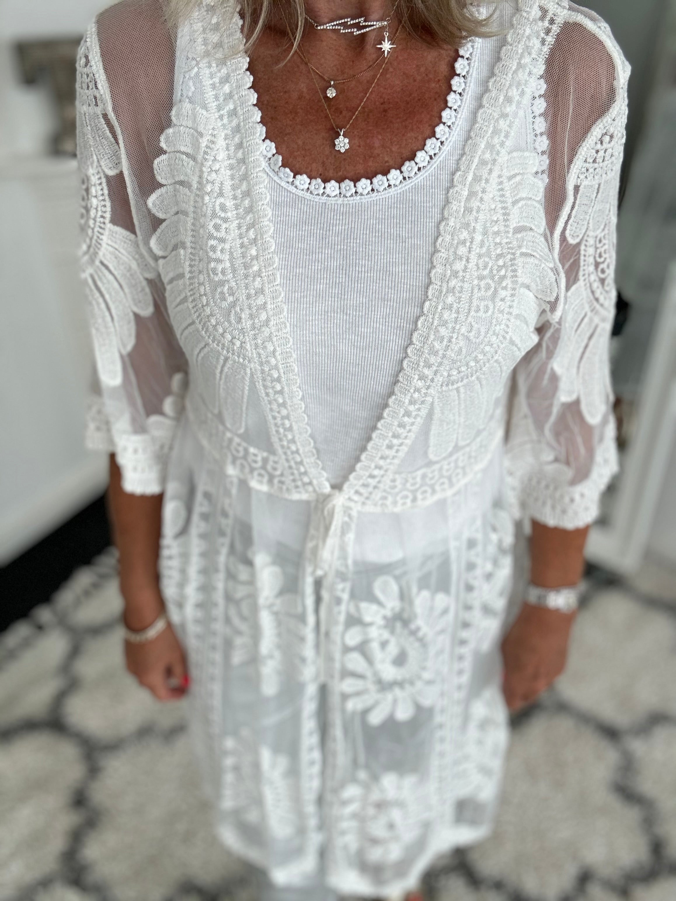 Lace Cotton Kimono in Ivory